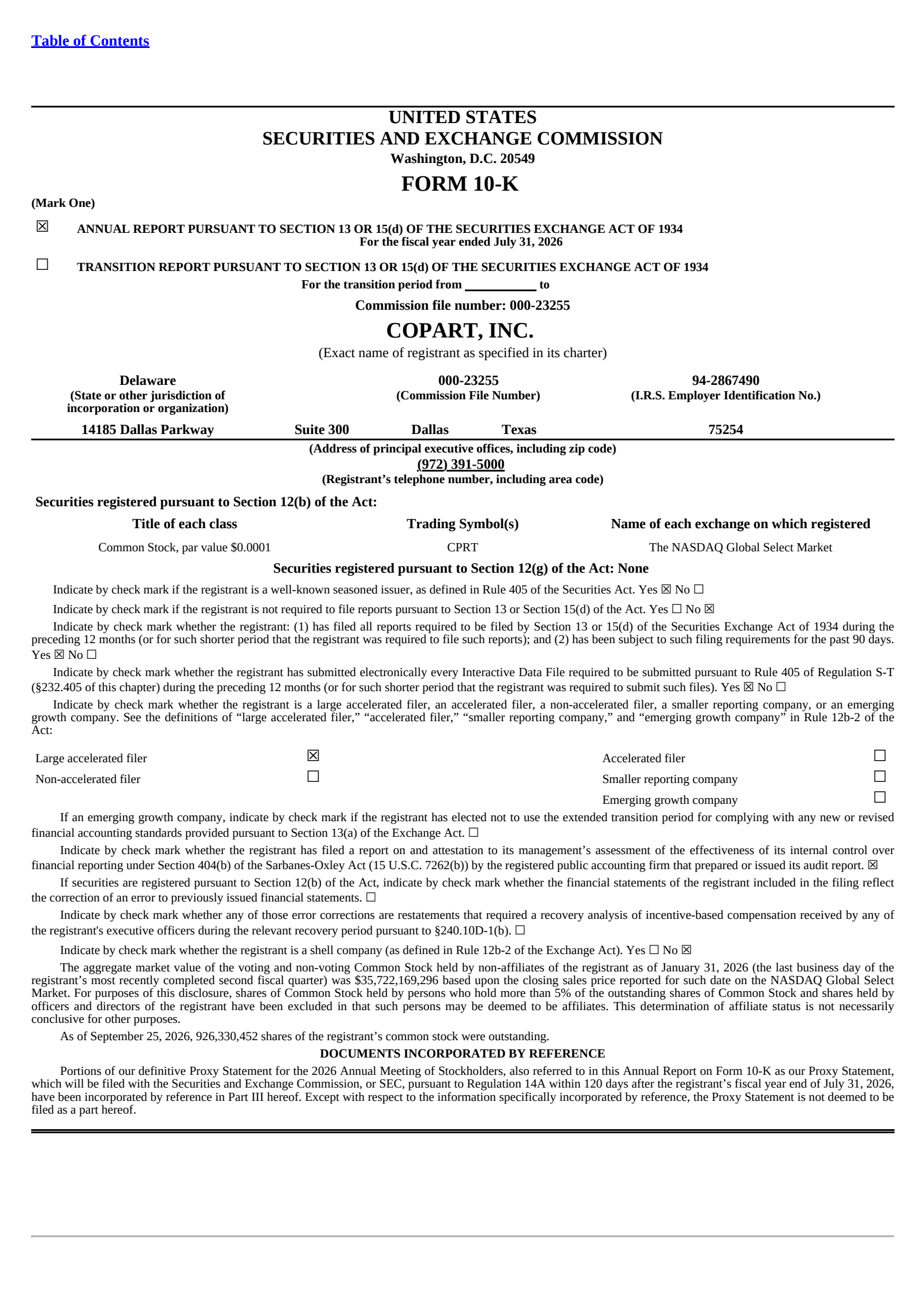 Copart's Q4 2026 Annual report