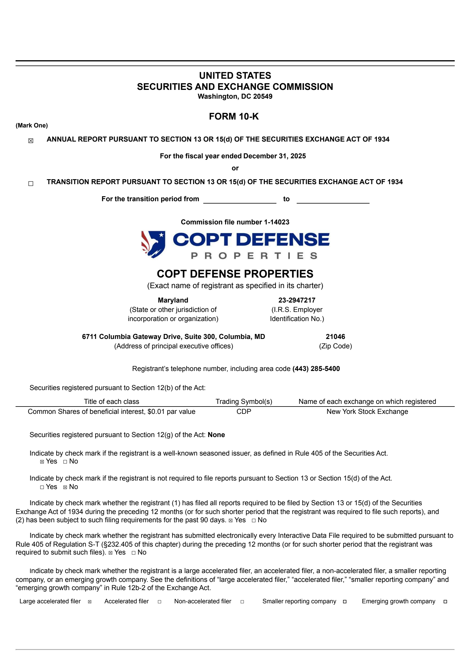 COPT Defense Properties' Q4 2025 Annual report