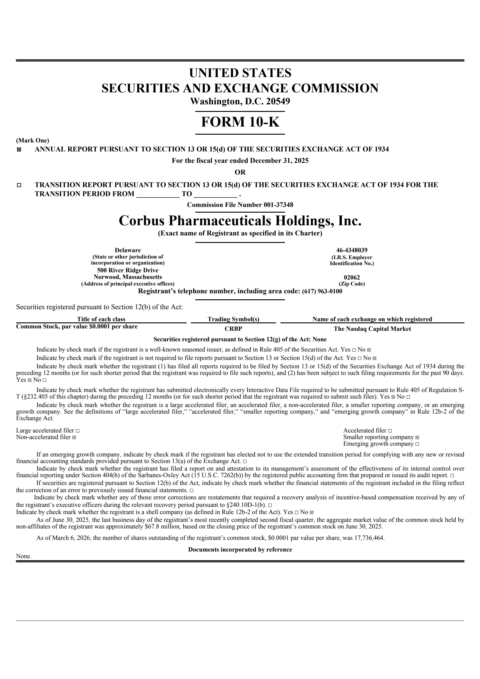 Corbus Pharmaceuticals' Q4 2025 Annual report