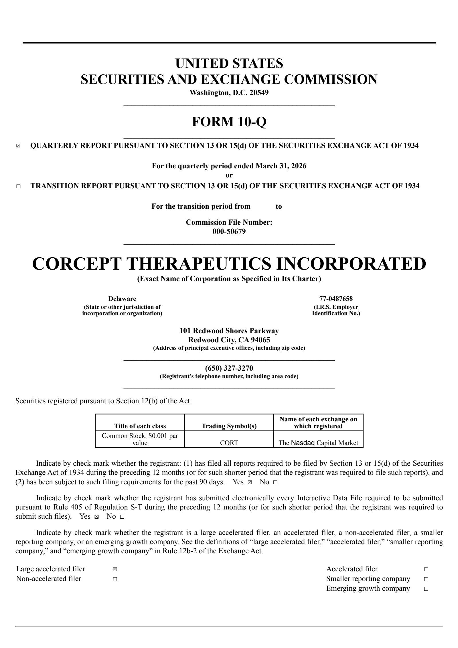 Corcept Therapeutics' Q1 2026 Quarterly report