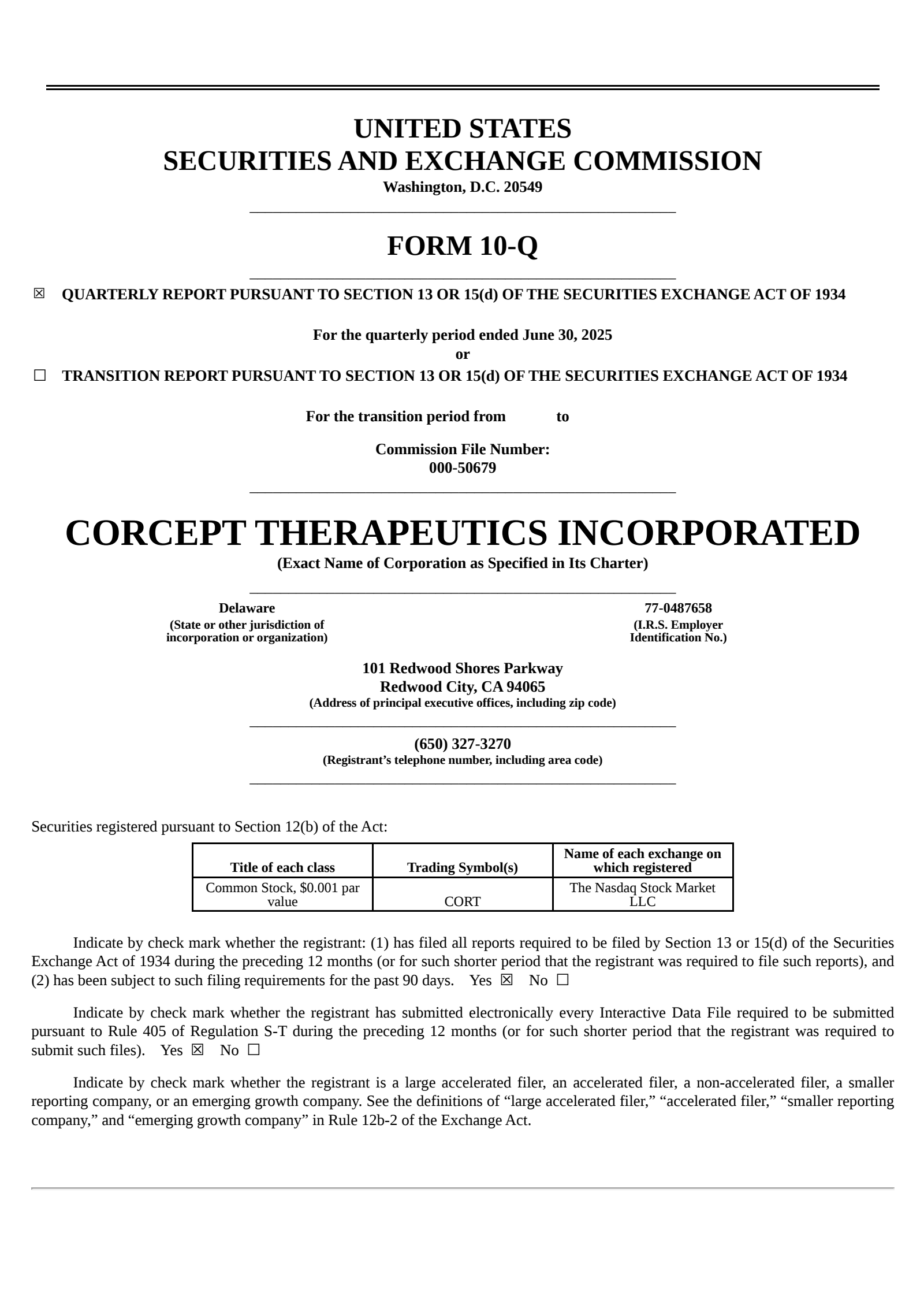 Corcept Therapeutics' Q2 2025 Quarterly report