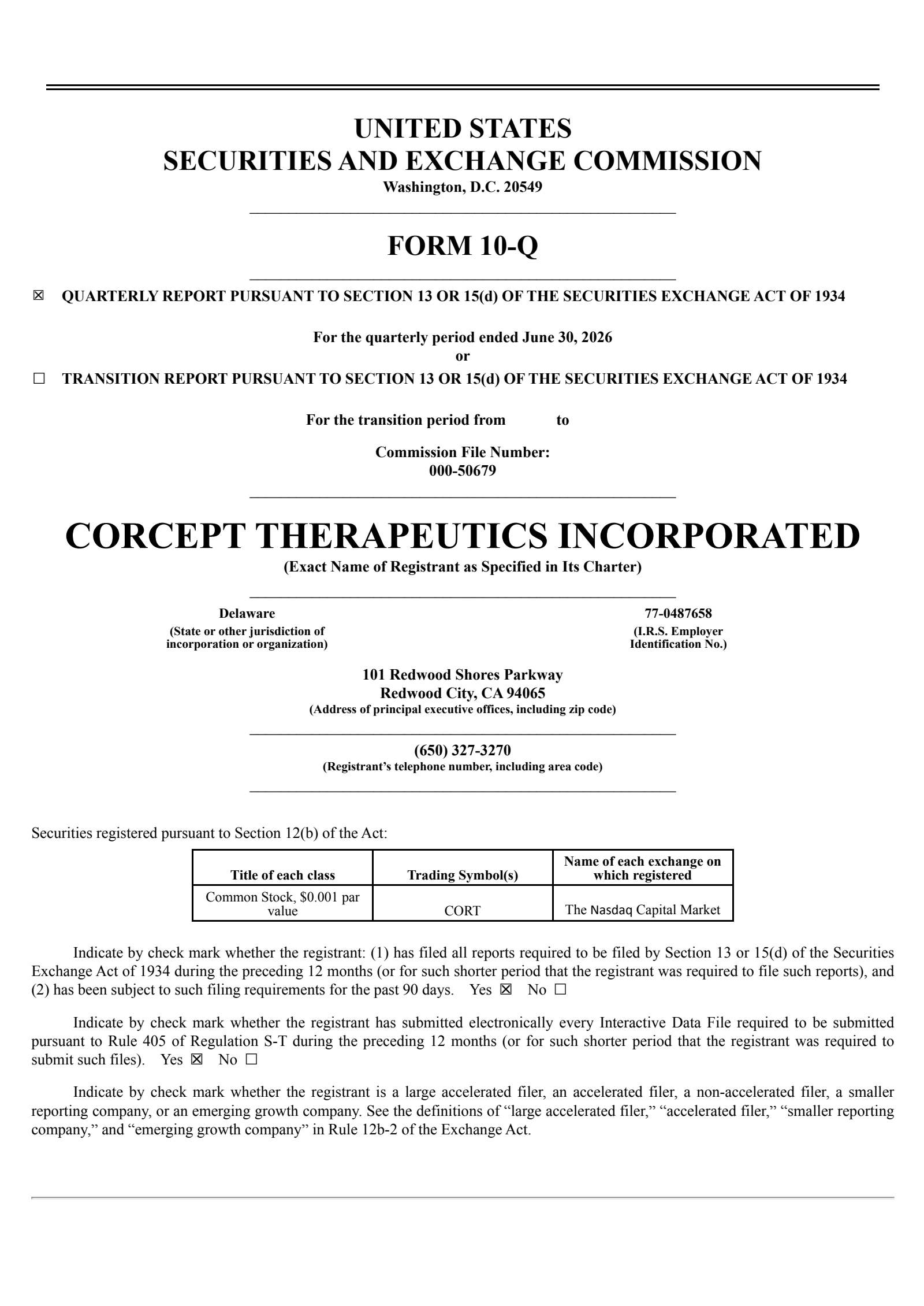 Corcept Therapeutics' Q2 2026 Quarterly report