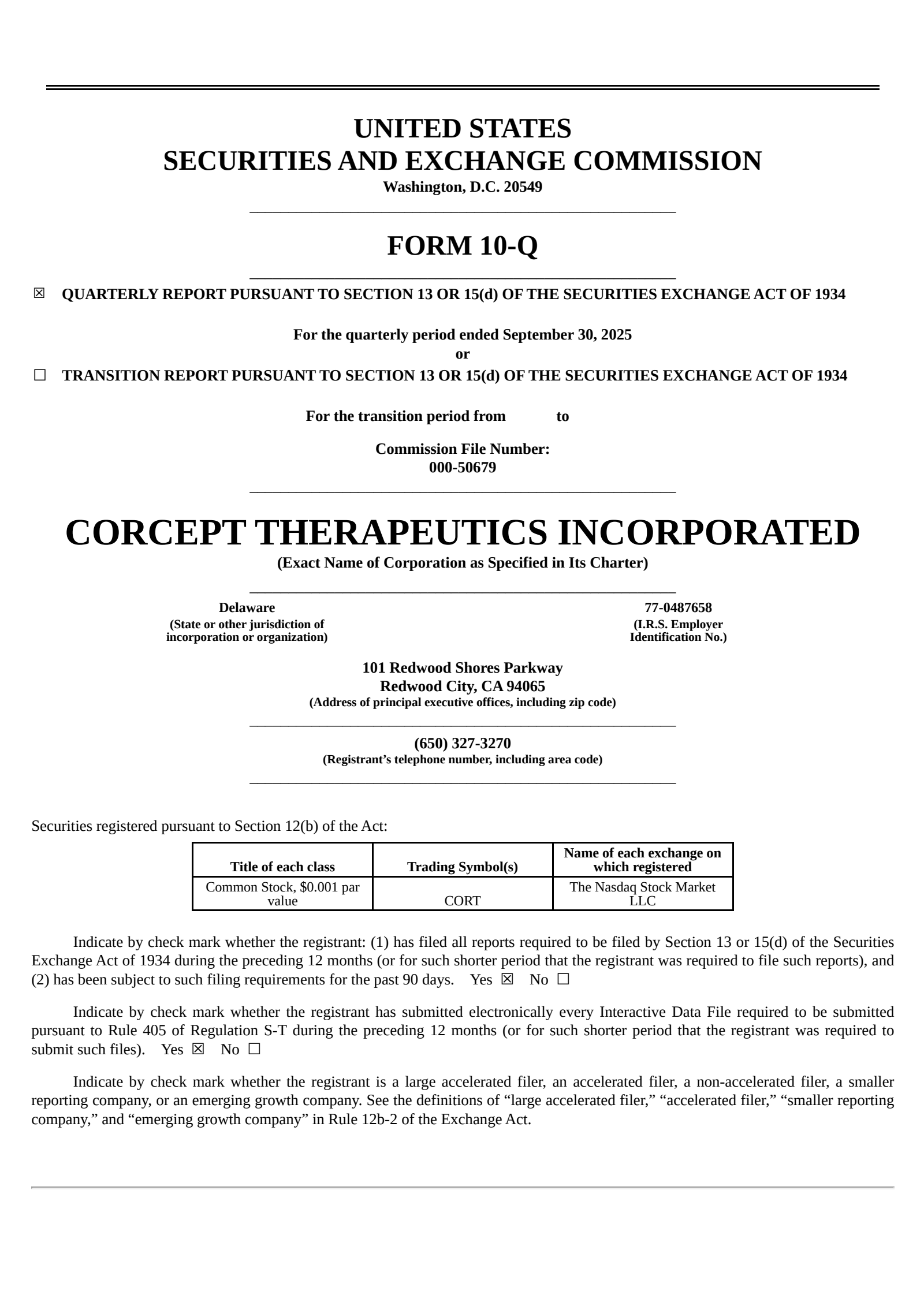 Corcept Therapeutics' Q3 2025 Quarterly Report