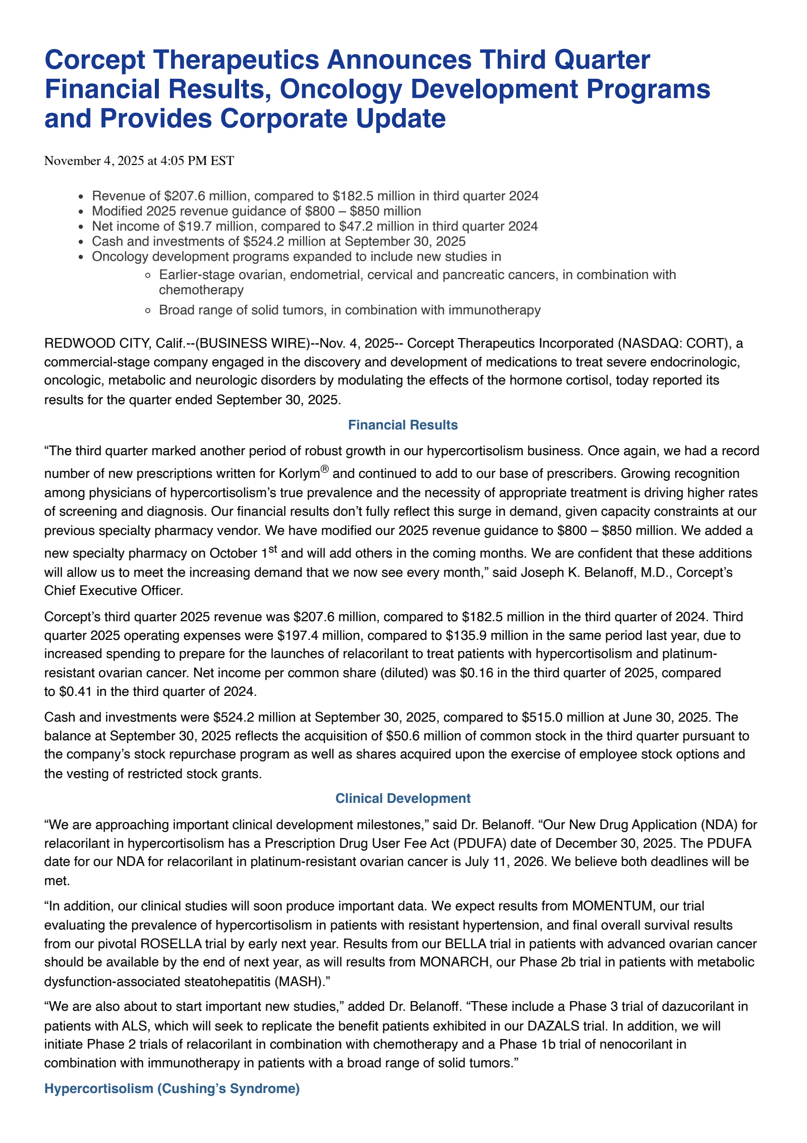 Corcept Therapeutics' Q3 2025 Earnings Release