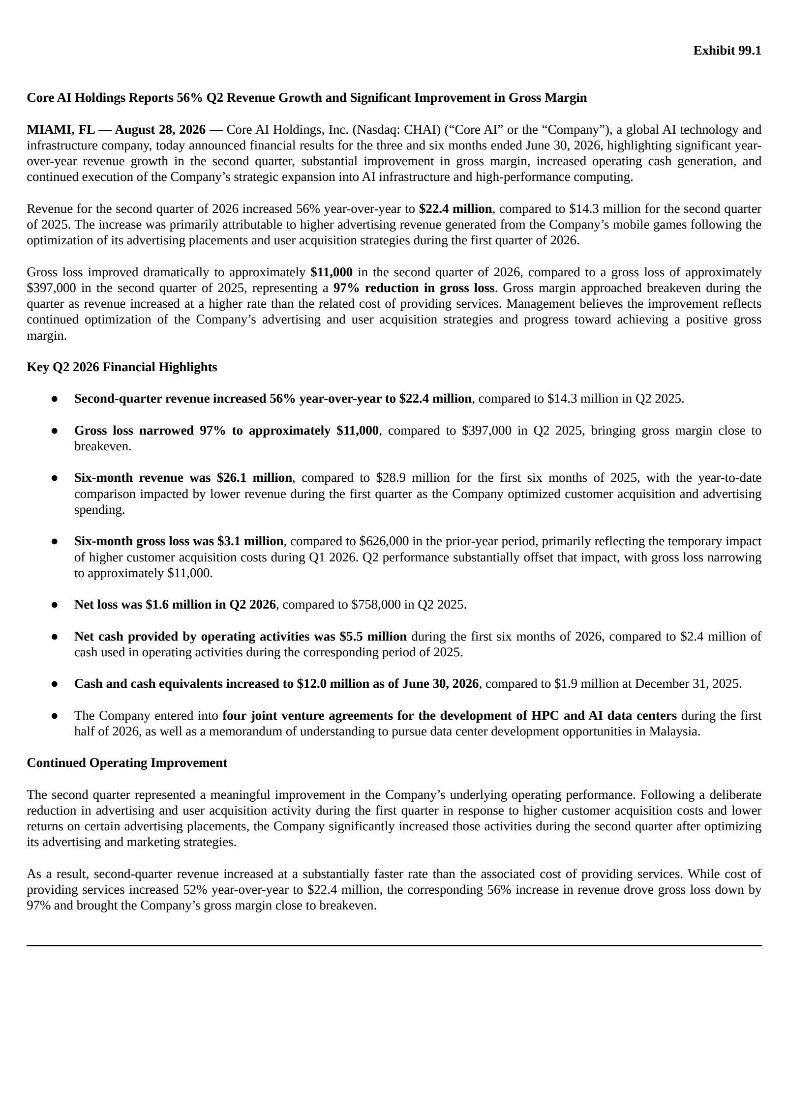 Core AI's Q2 2026 Press Release