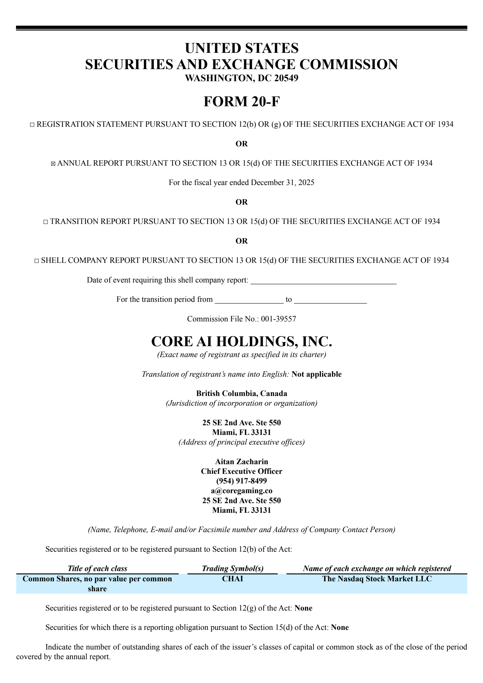 Core AI's Q4 2025 Annual report
