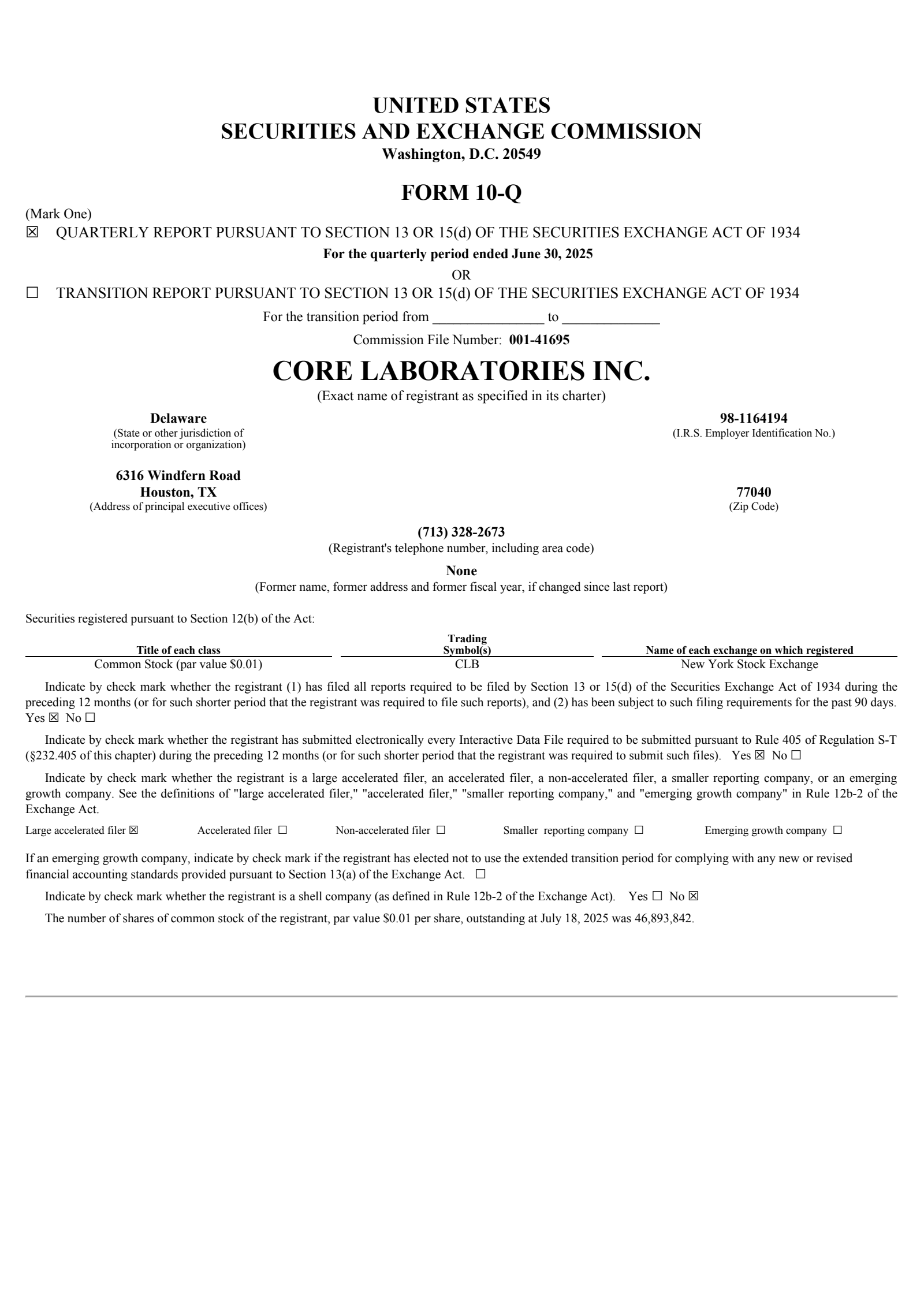 Core Laboratories' Q2 2025 Quarterly Report