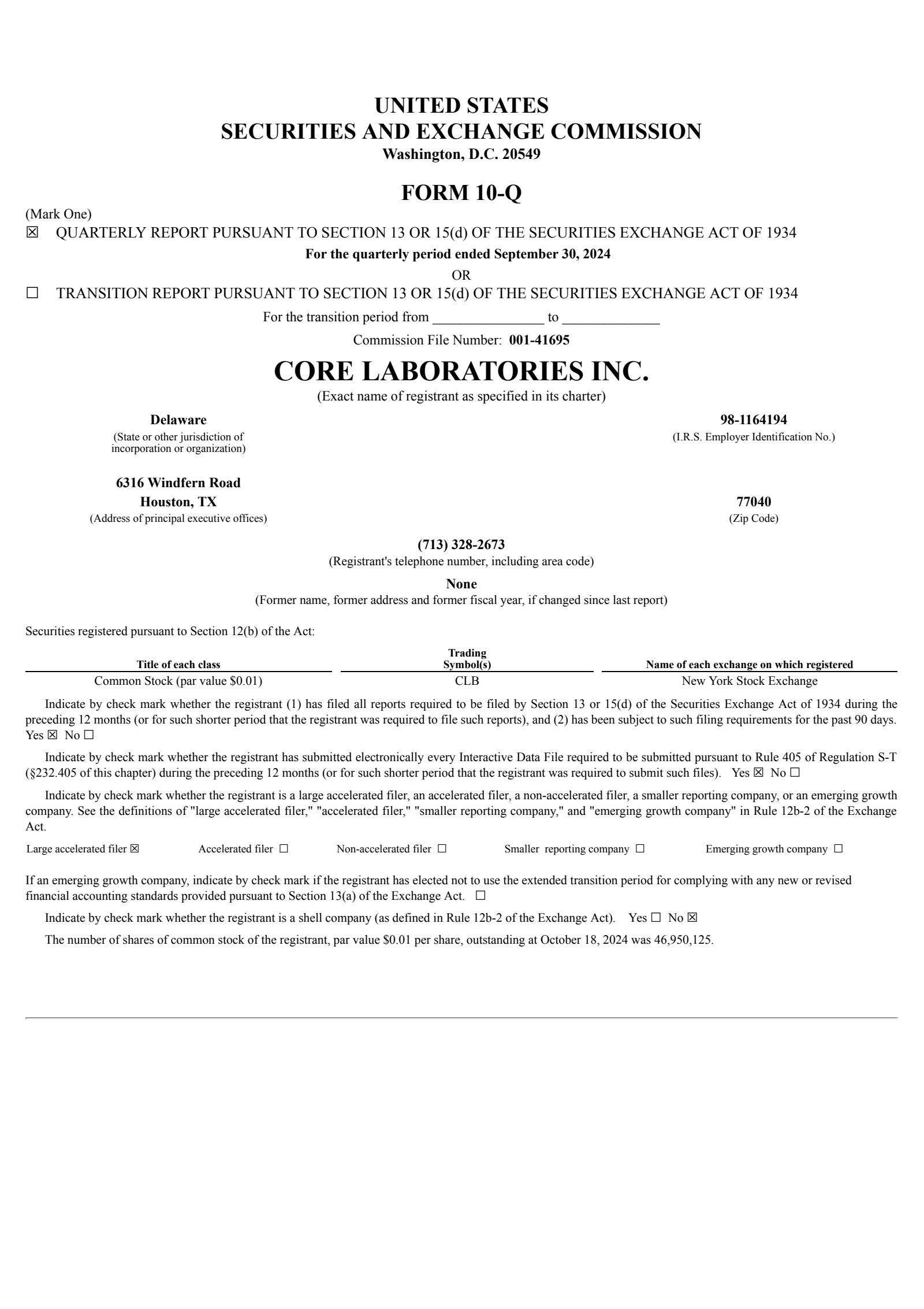 Core Laboratories' Q3 2024 Quarterly Report