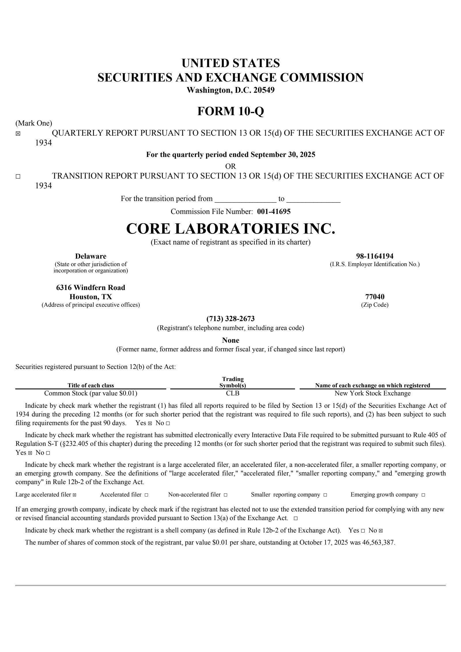 Core Laboratories' Q3 2025 Quarterly report