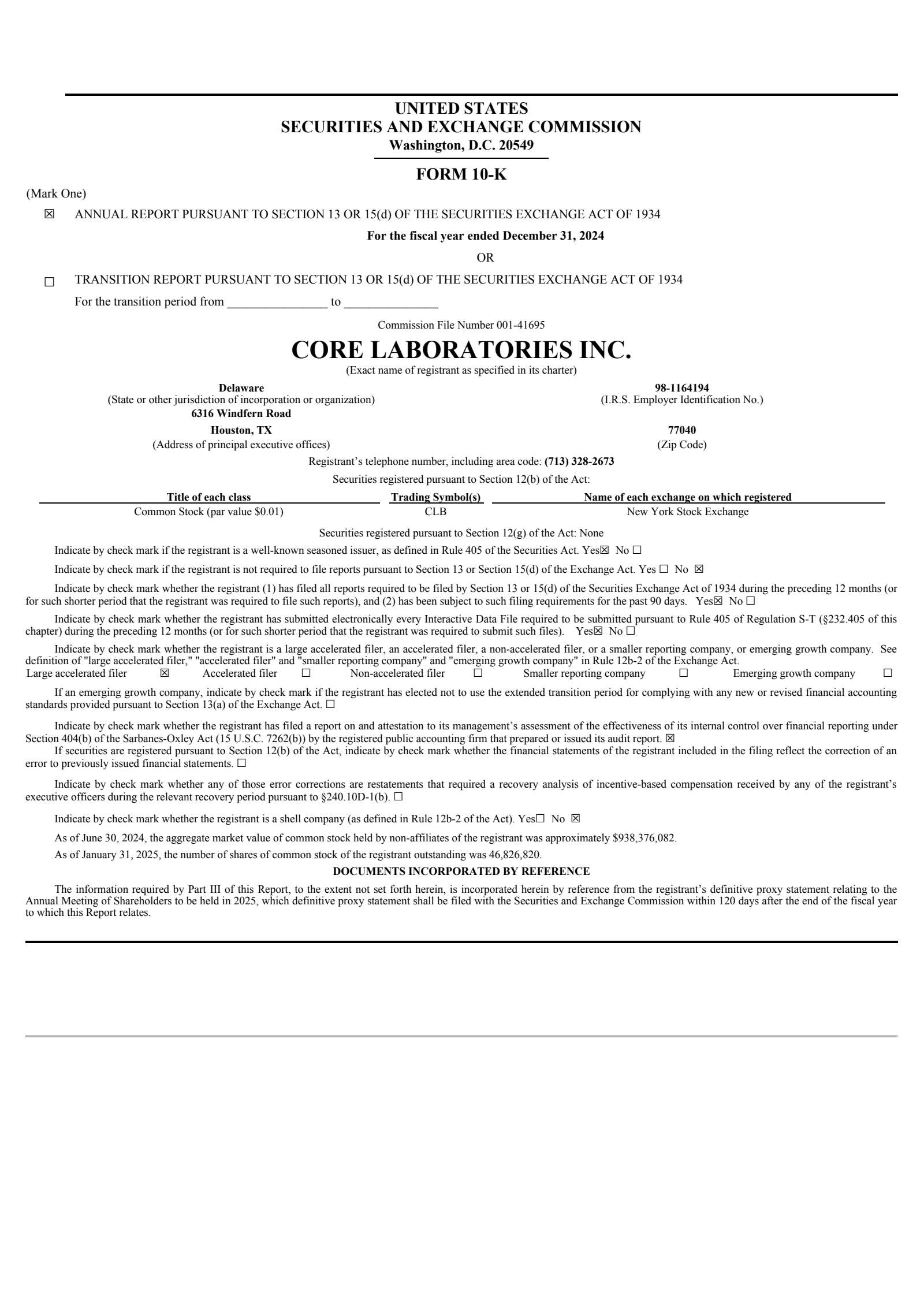 Core Laboratories' Q4 2024 Annual Report