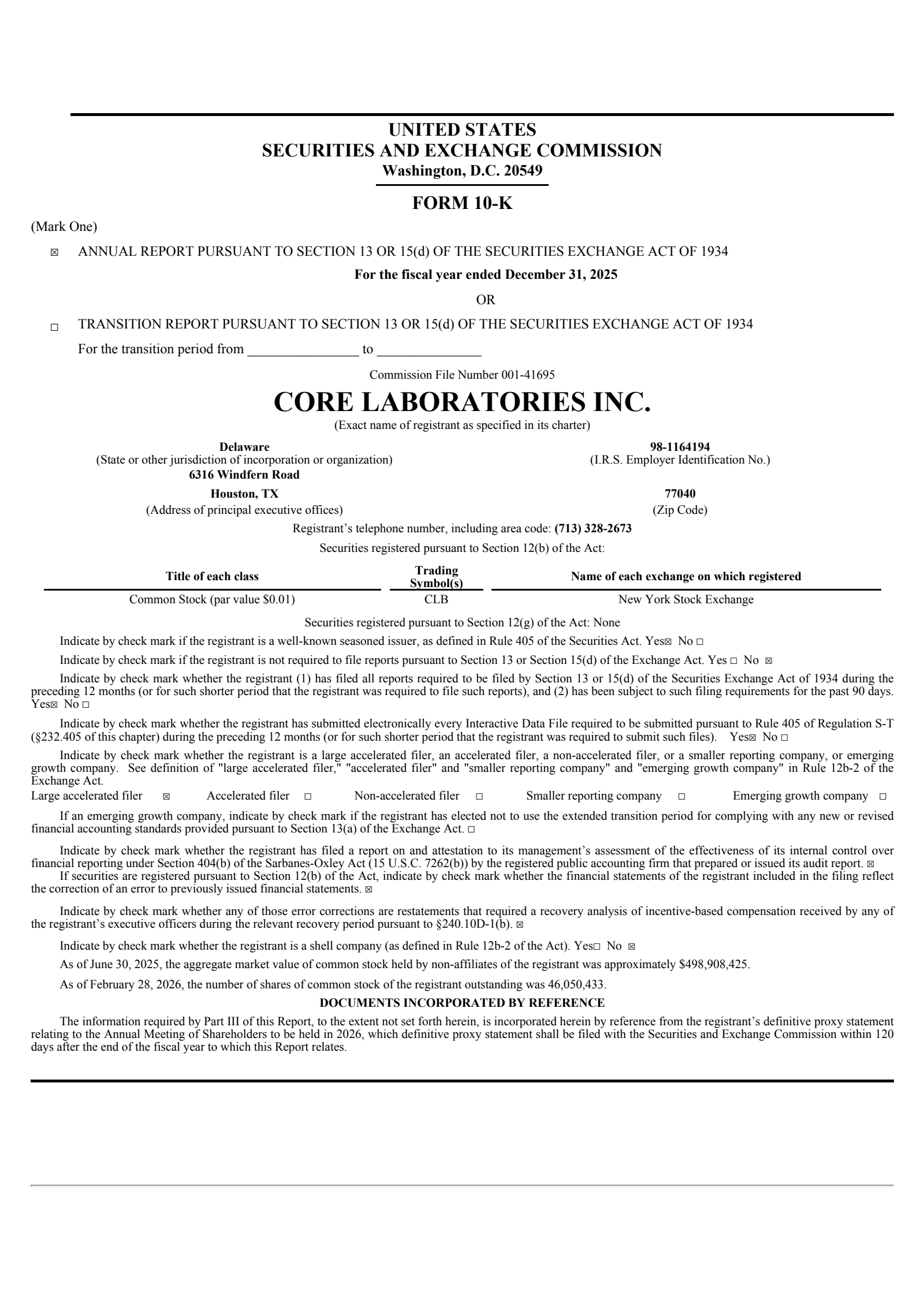 Core Laboratories' Q4 2025 Annual report