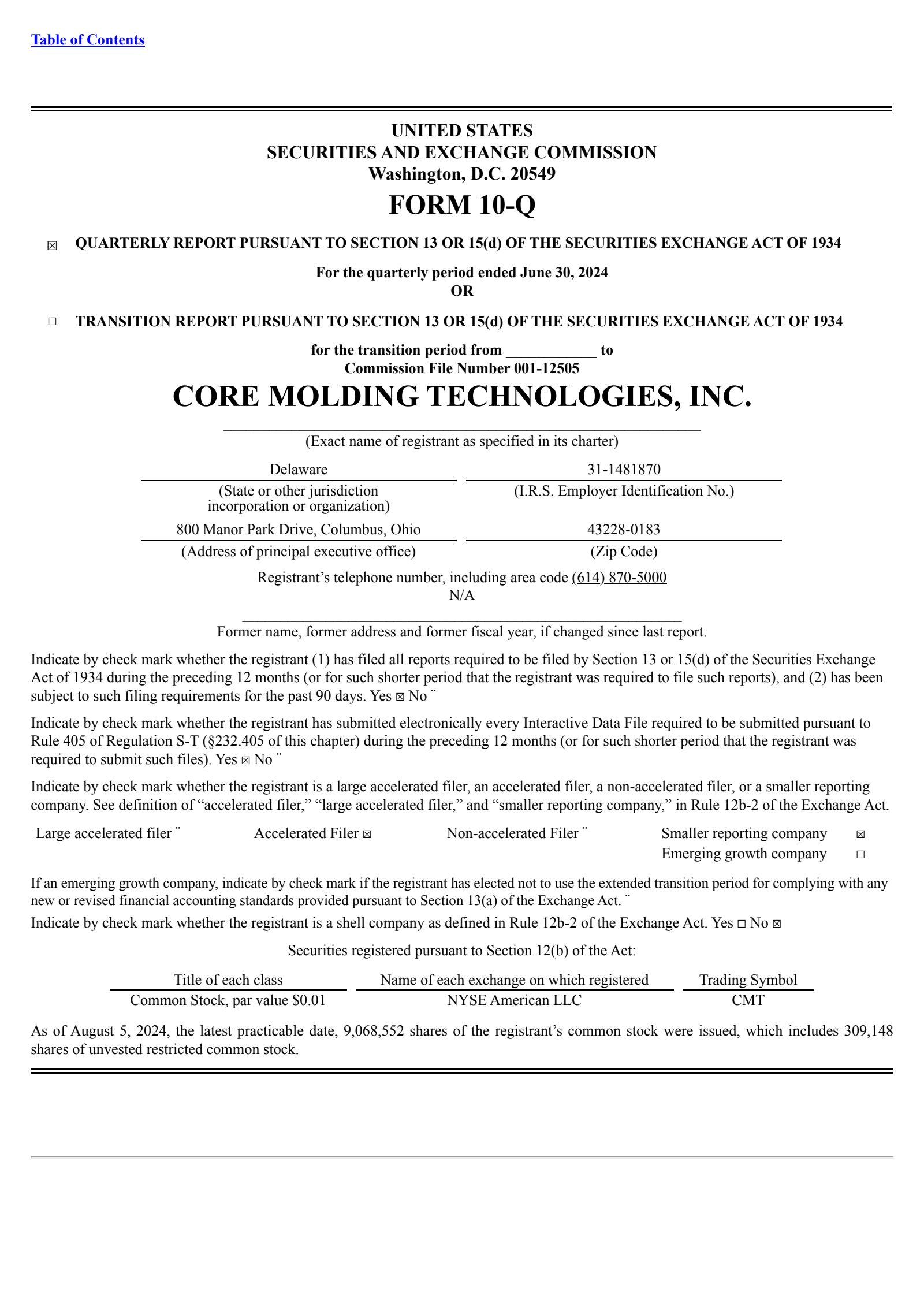 Core Molding Technologies' Q2 2024 Quarterly report