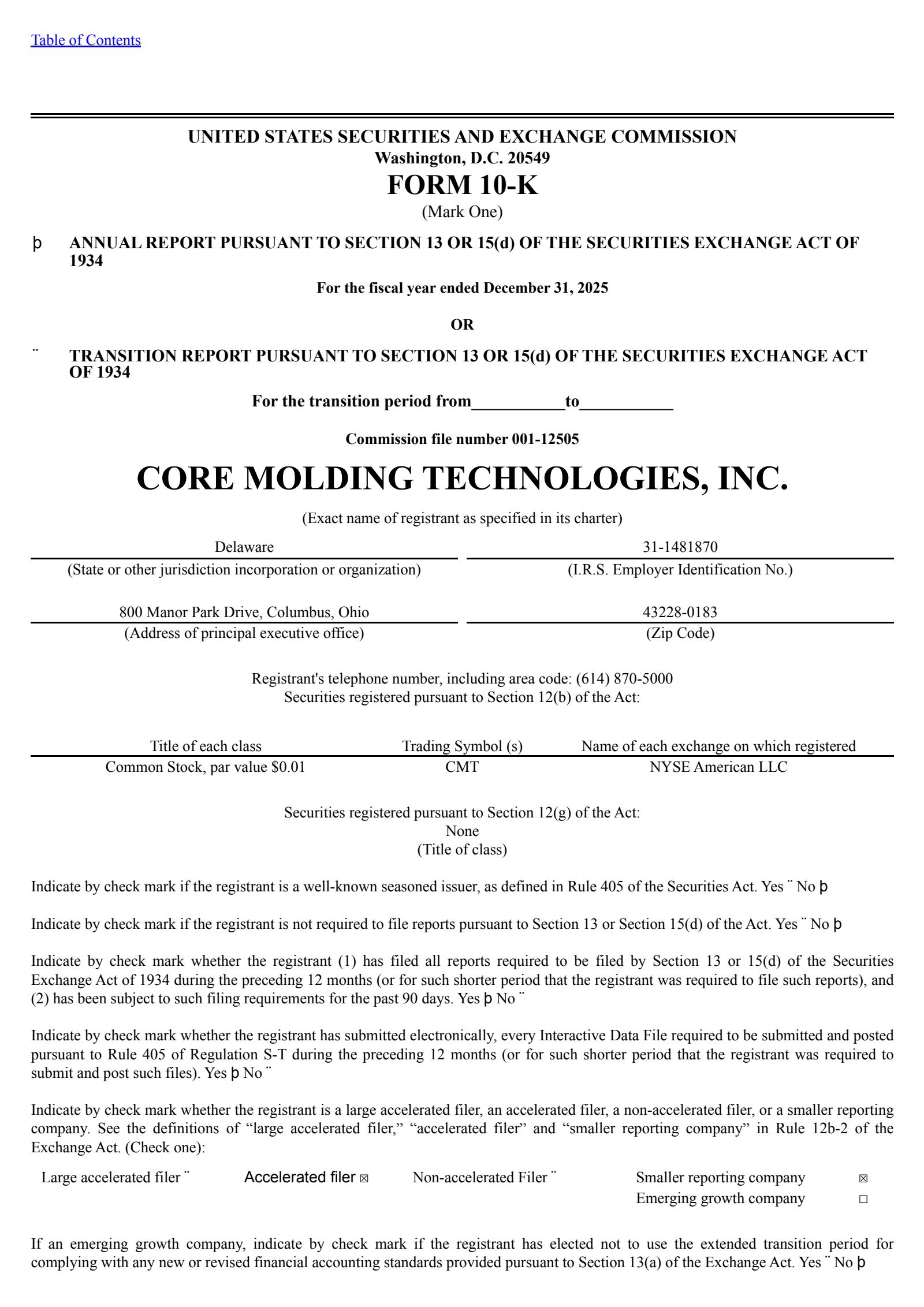Core Molding Technologies' Q4 2025 Annual report