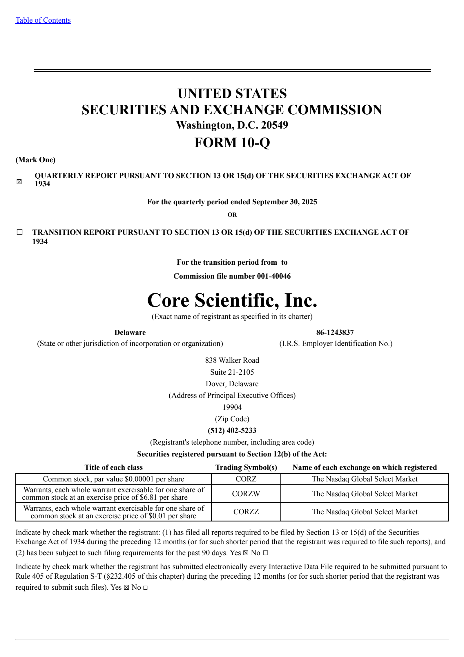 Core Scientific's Q3 2025 Quarterly Report