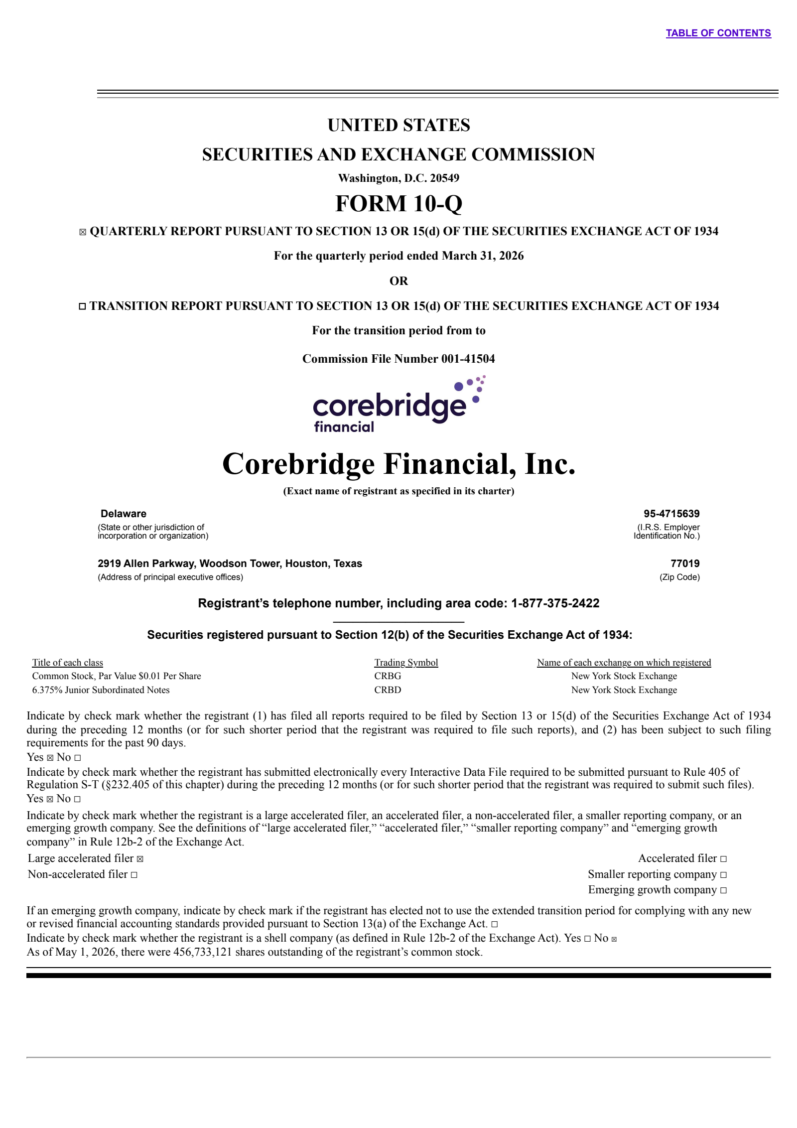 Corebridge Financial's Q1 2026 Quarterly report