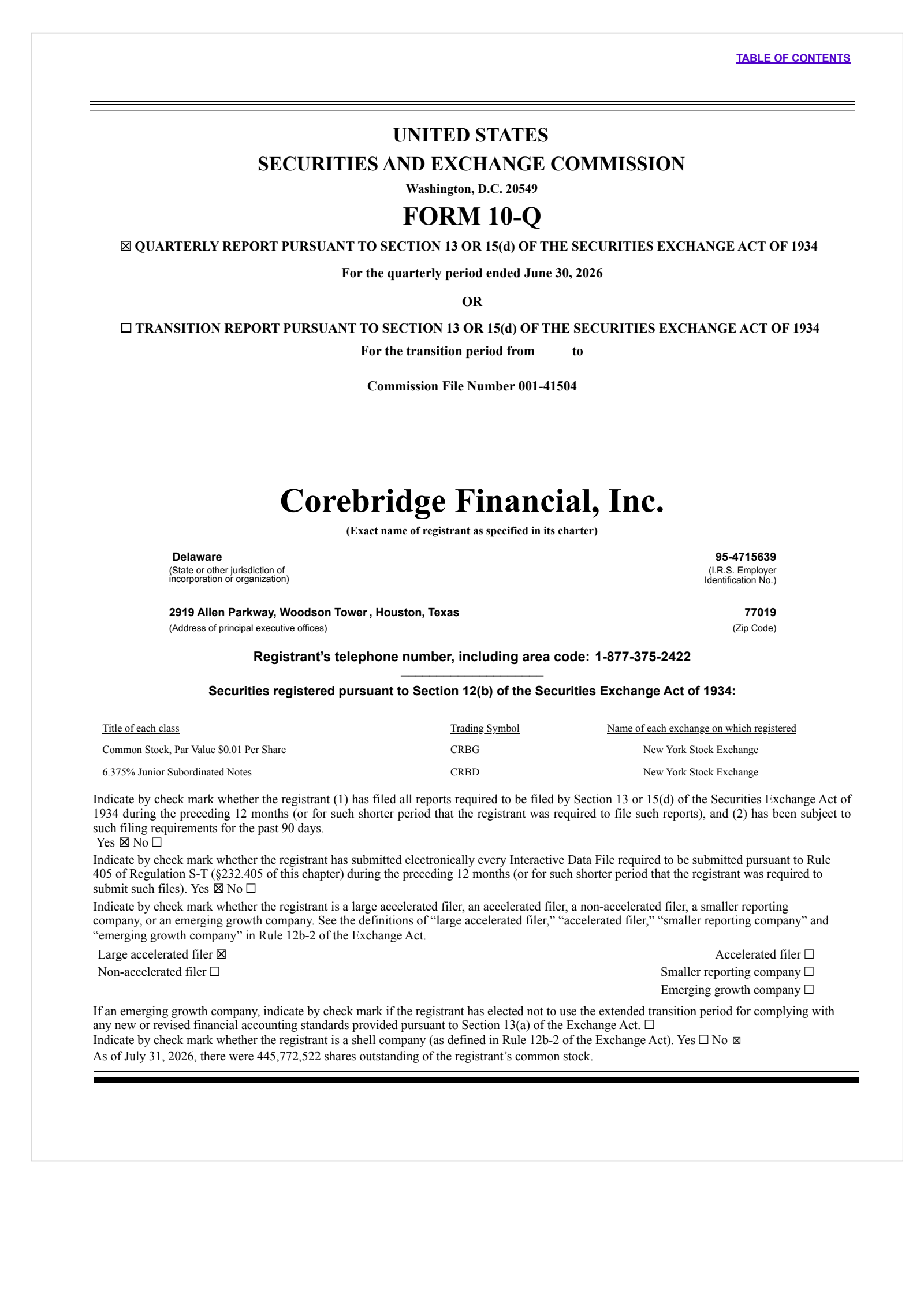 Corebridge Financial's Q2 2026 Quarterly report