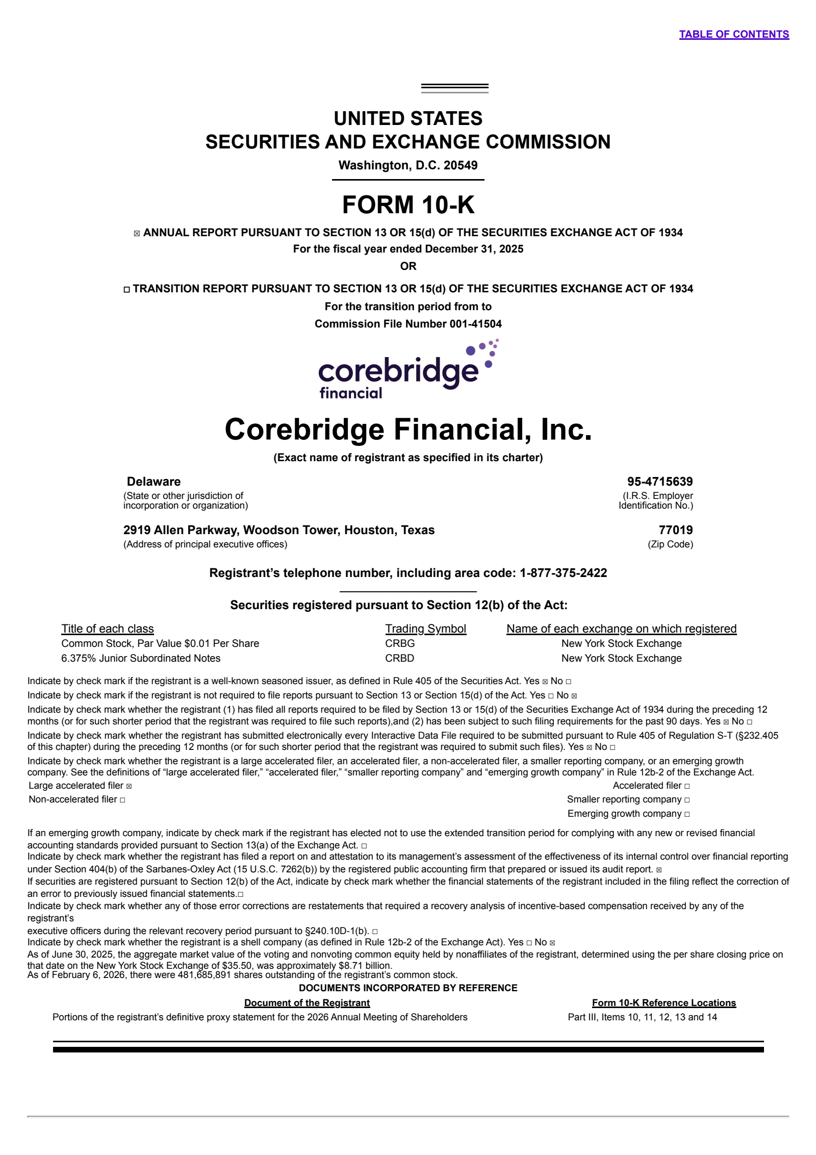Corebridge Financial's Q4 2025 Annual report