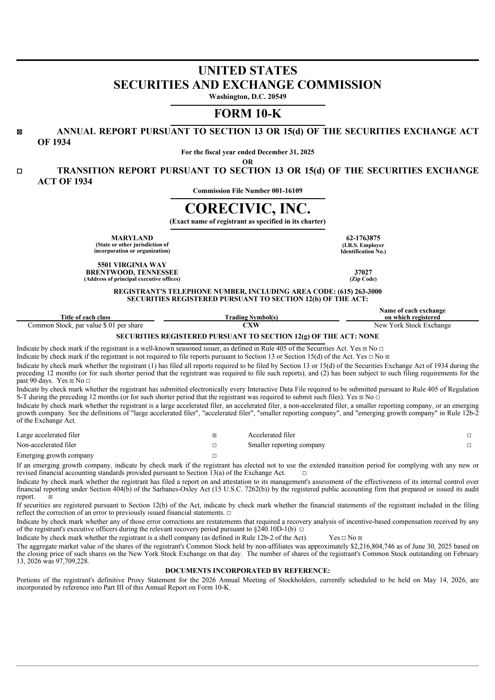 CoreCivic's Q4 2025 Annual report