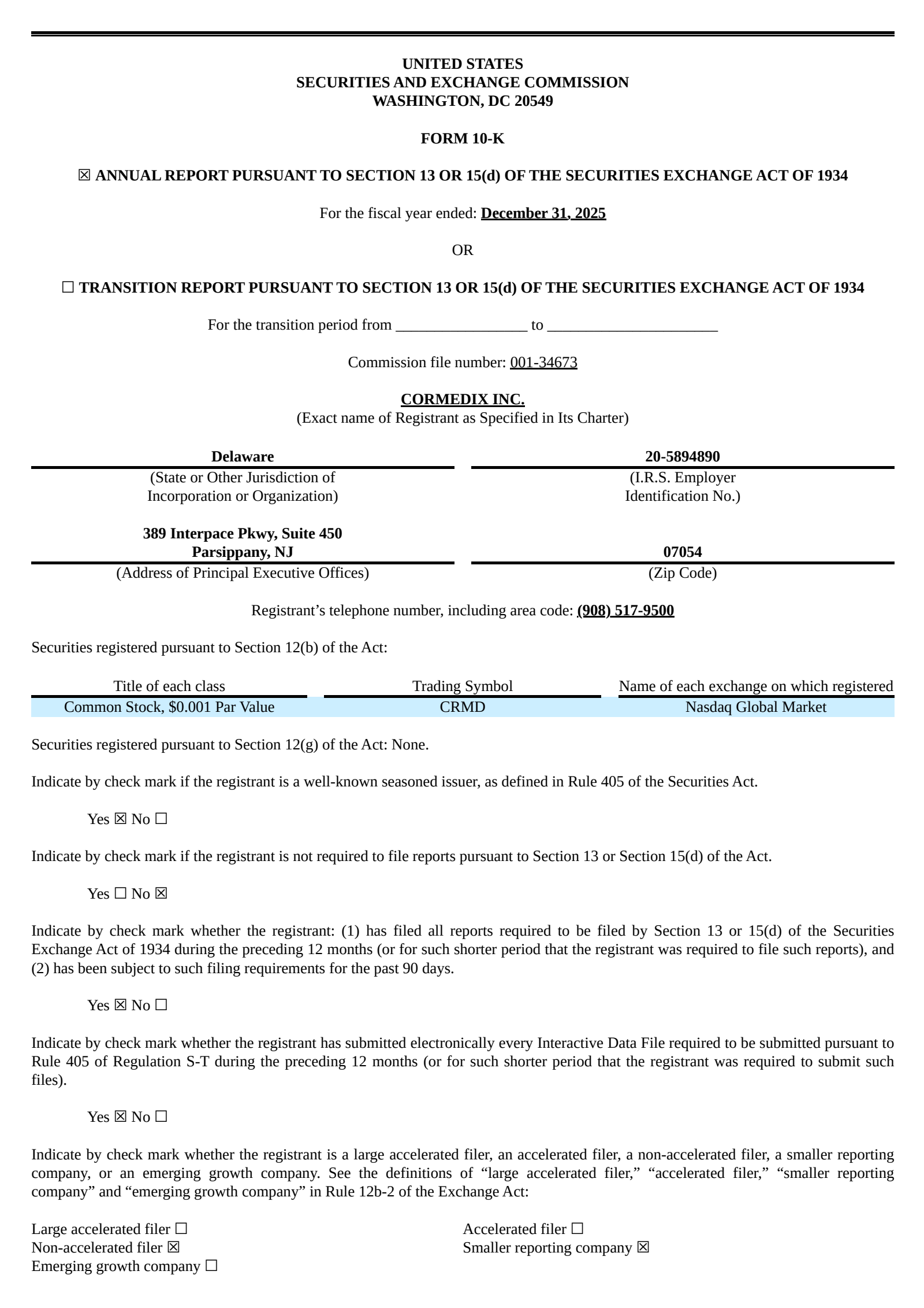 CorMedix's Q4 2025 Annual report