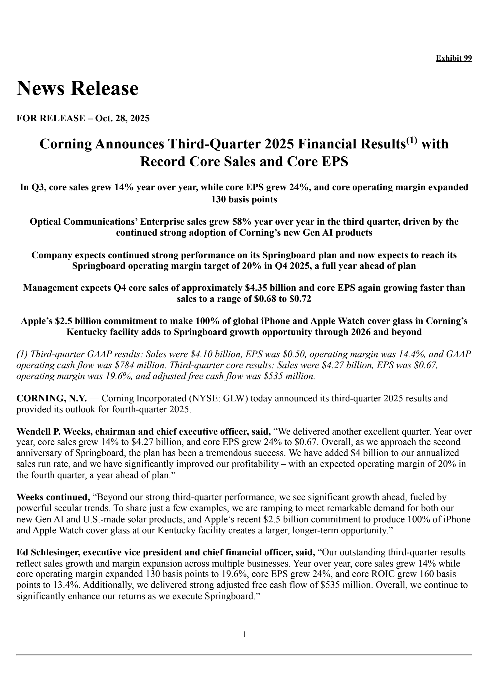 Corning's Q3 2025 Earnings Release