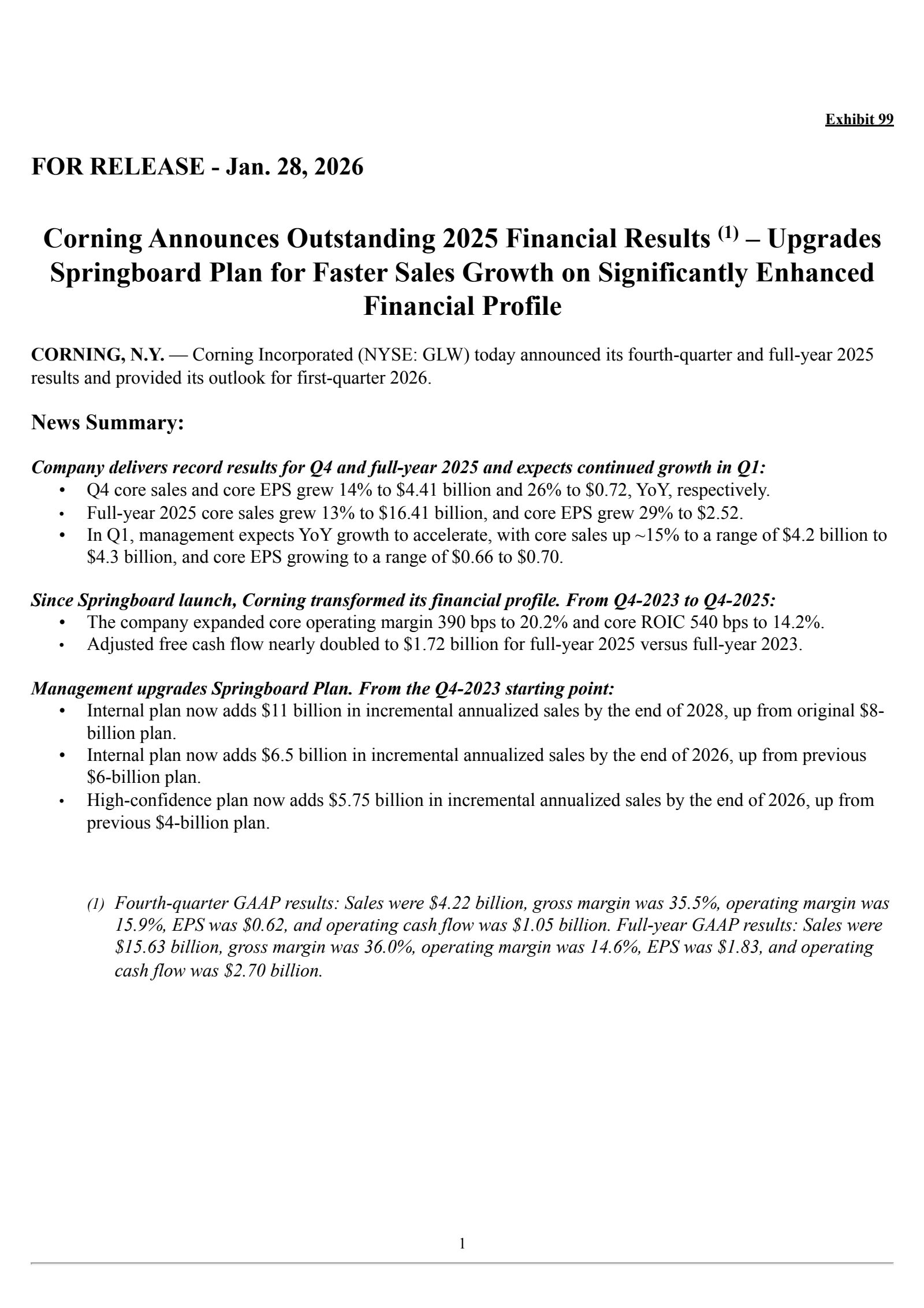 Corning's Q4 2025 Press Release