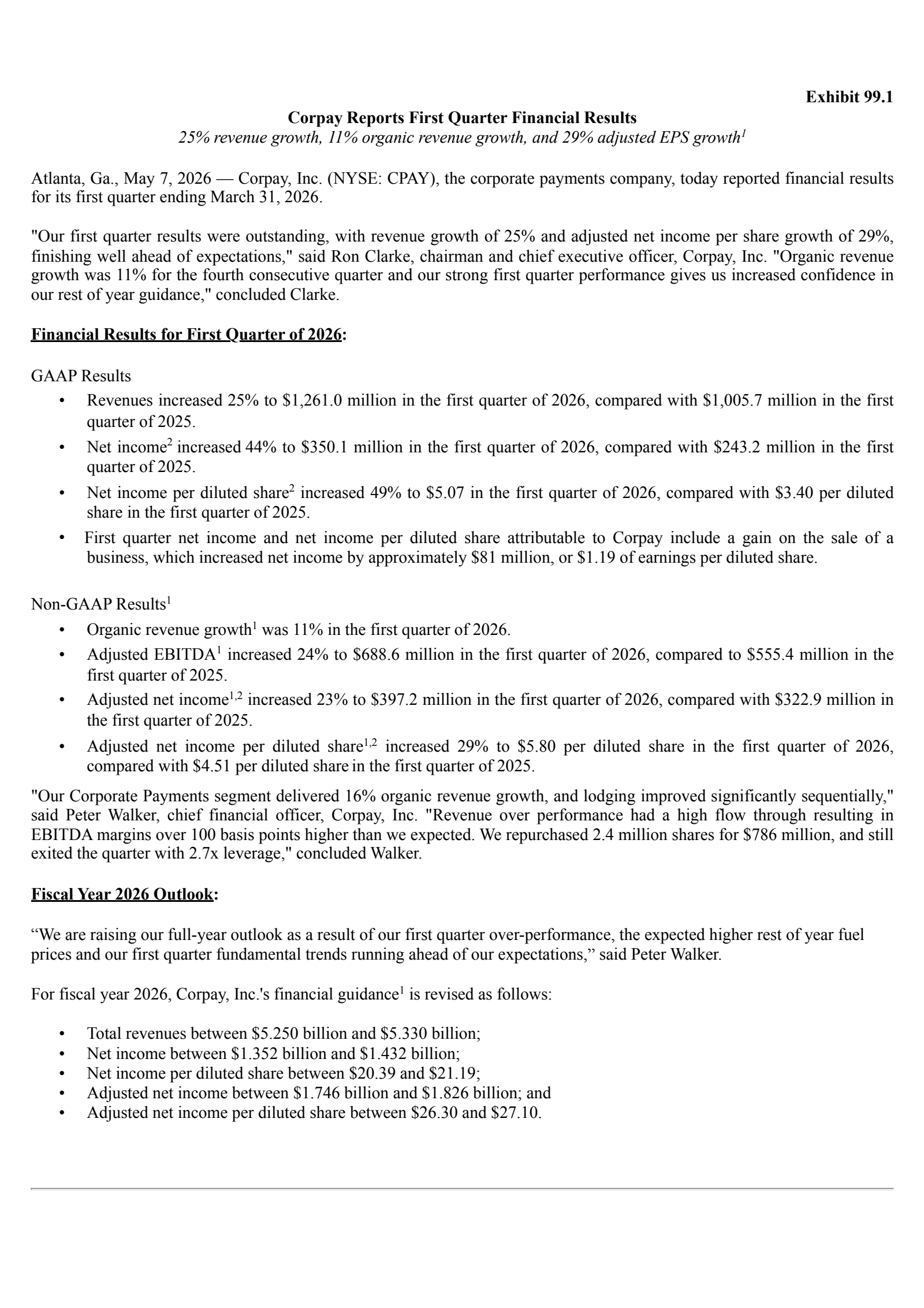 Corpay's Q1 2026 Press Release