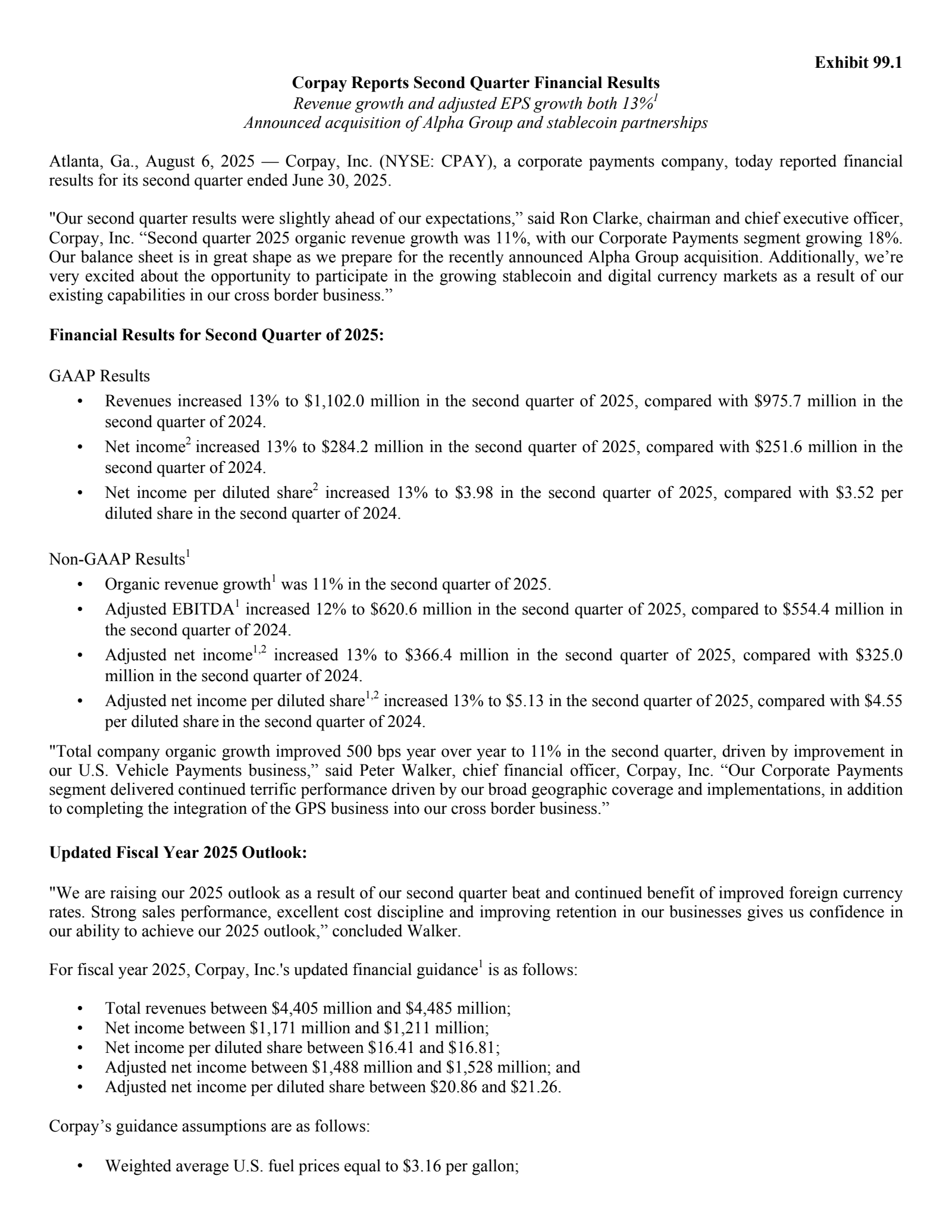 Corpay's Q2 2025 Press Release