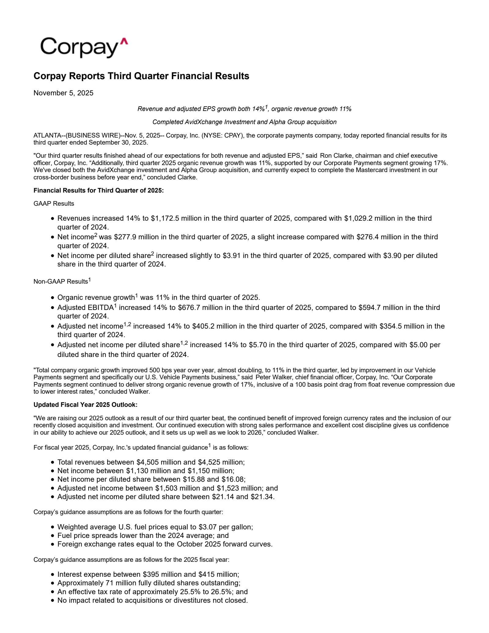 Corpay's Q3 2025 Earnings Release