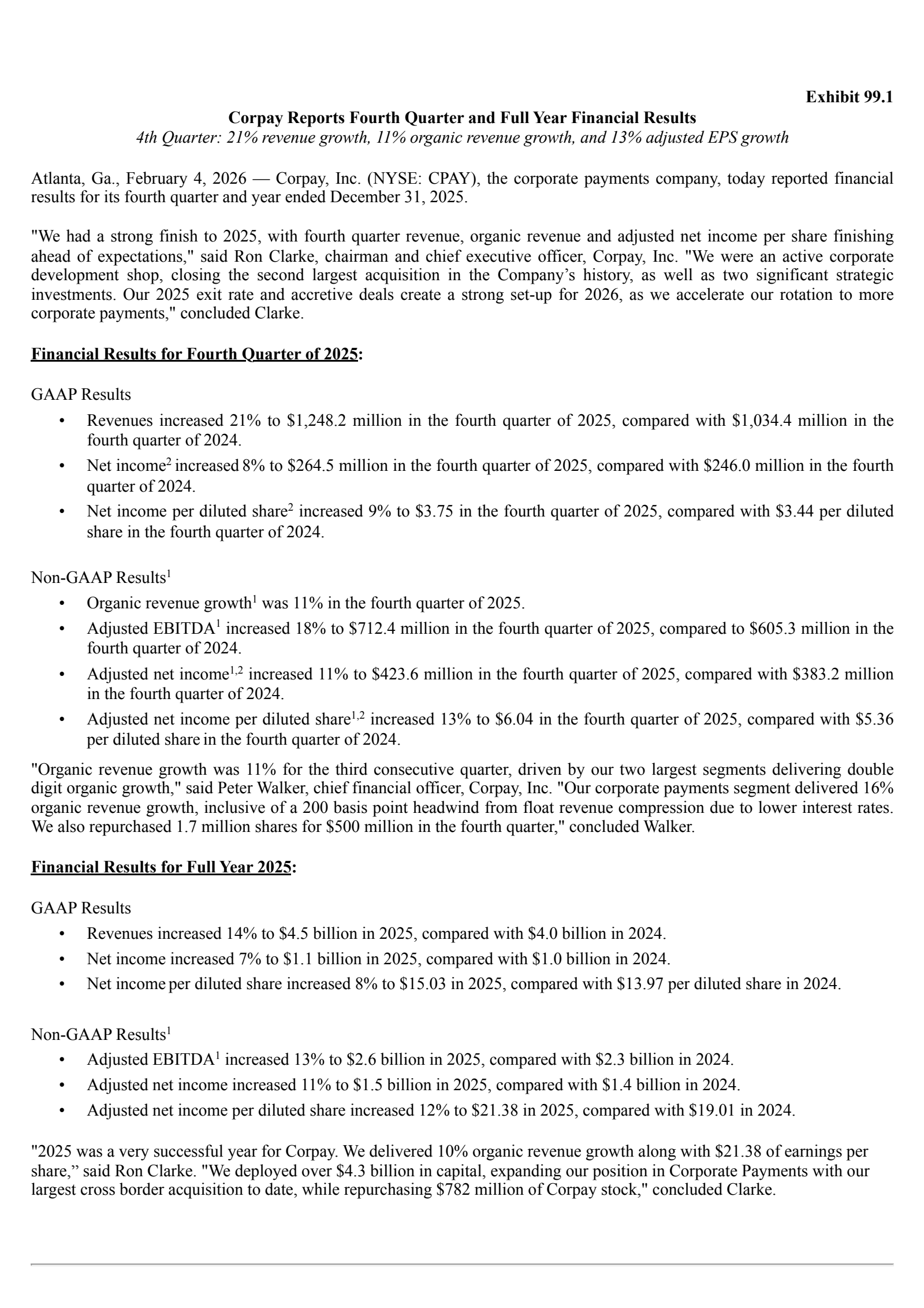 Corpay's Q4 2025 Press Release