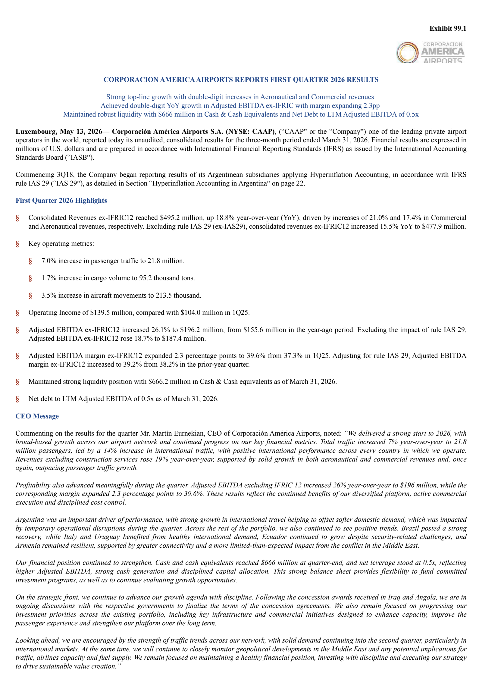 Corporacion America Airports' Q1 2026 Press Release