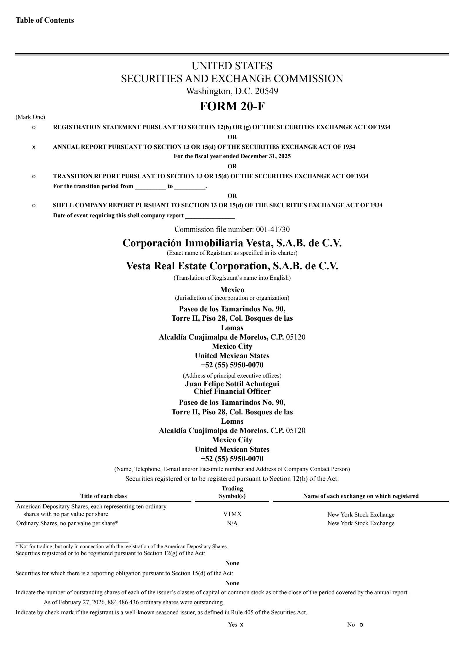 Corporacion Inmobiliaria Vesta's Q4 2025 Annual report