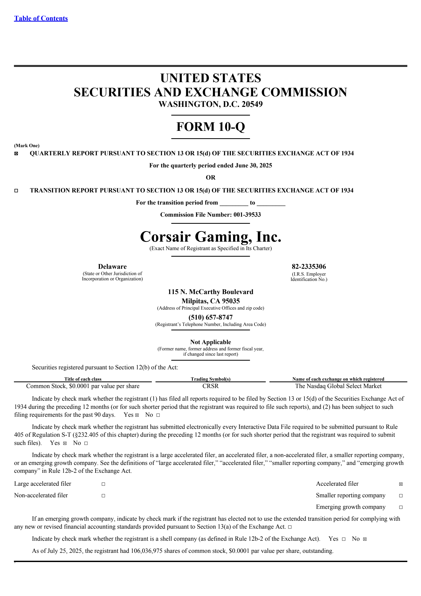 Corsair Gaming's Q2 2025 Quarterly report