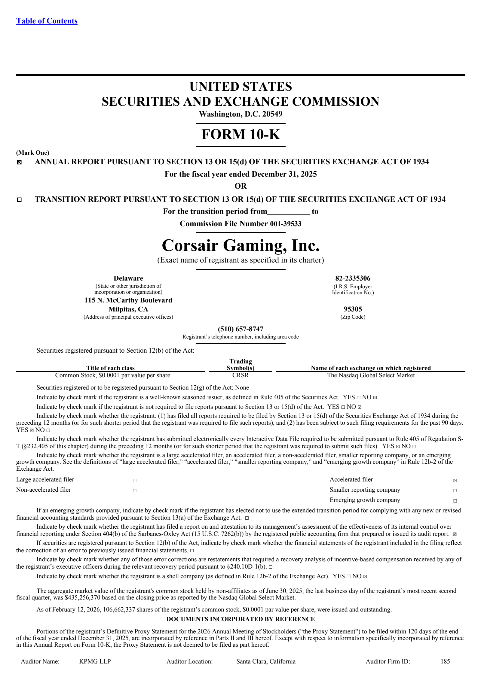 Corsair Gaming's Q4 2025 Annual report