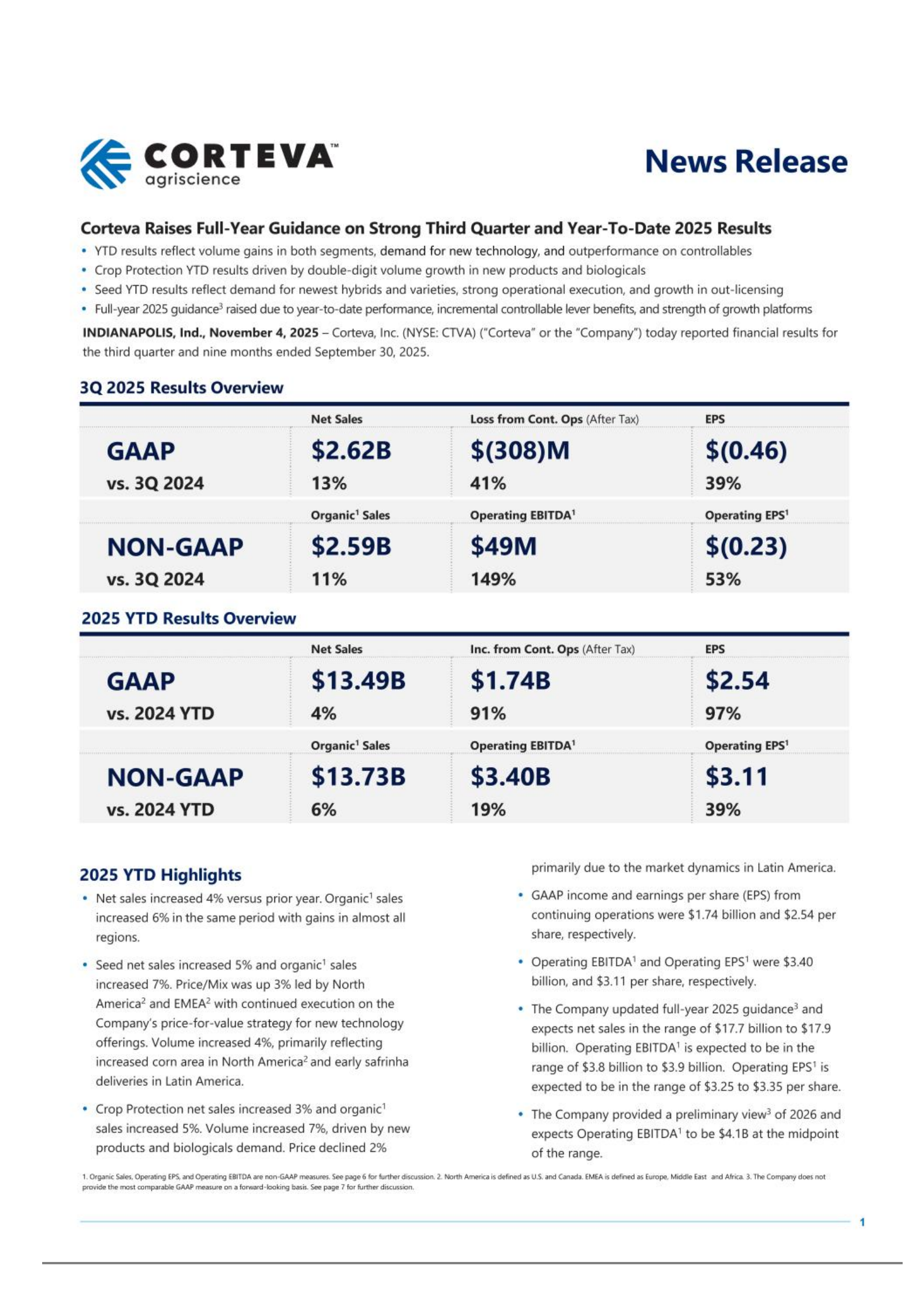 Corteva's Q3 2025 Earnings Release