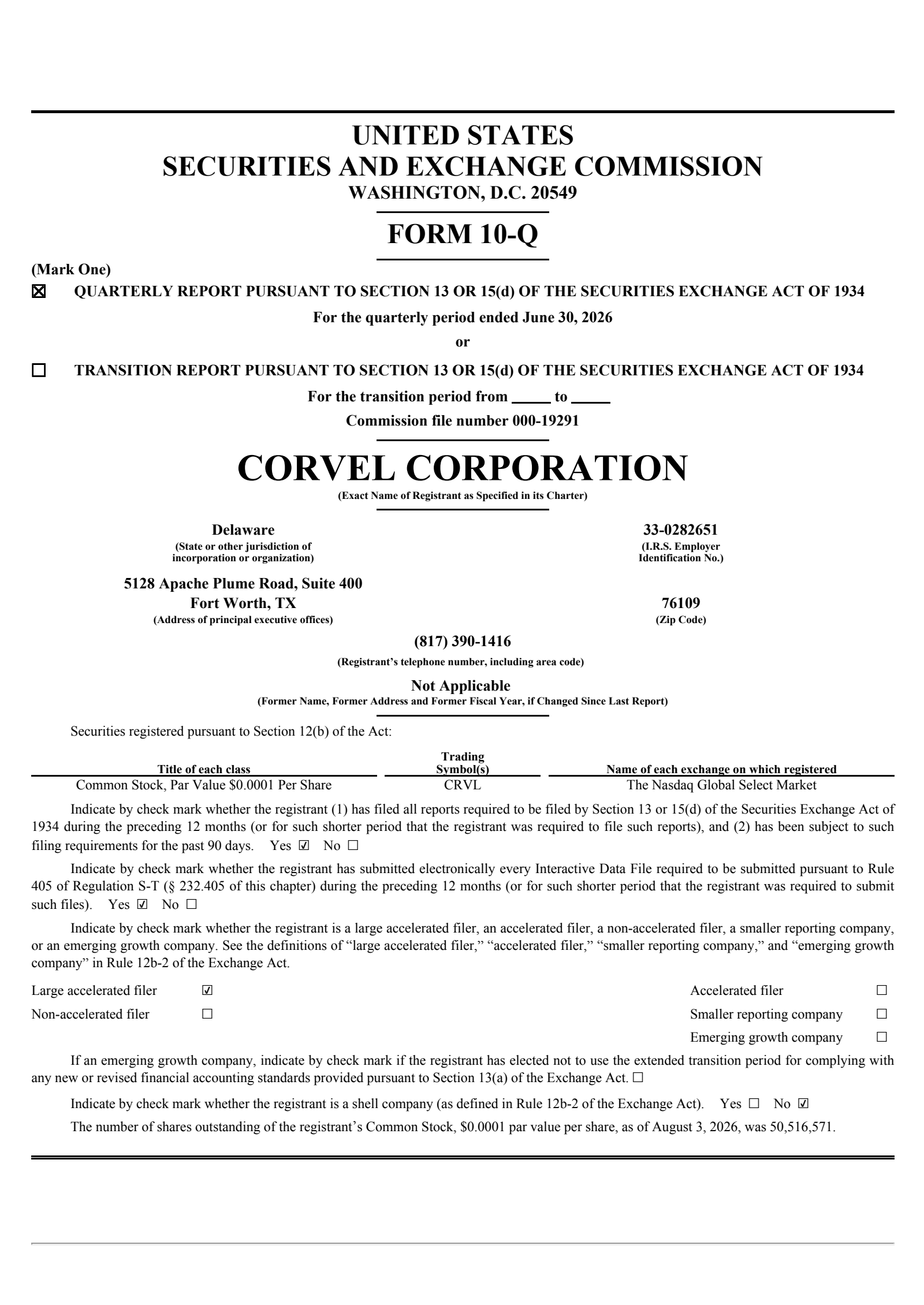 CorVel's Q1 2027 Quarterly report