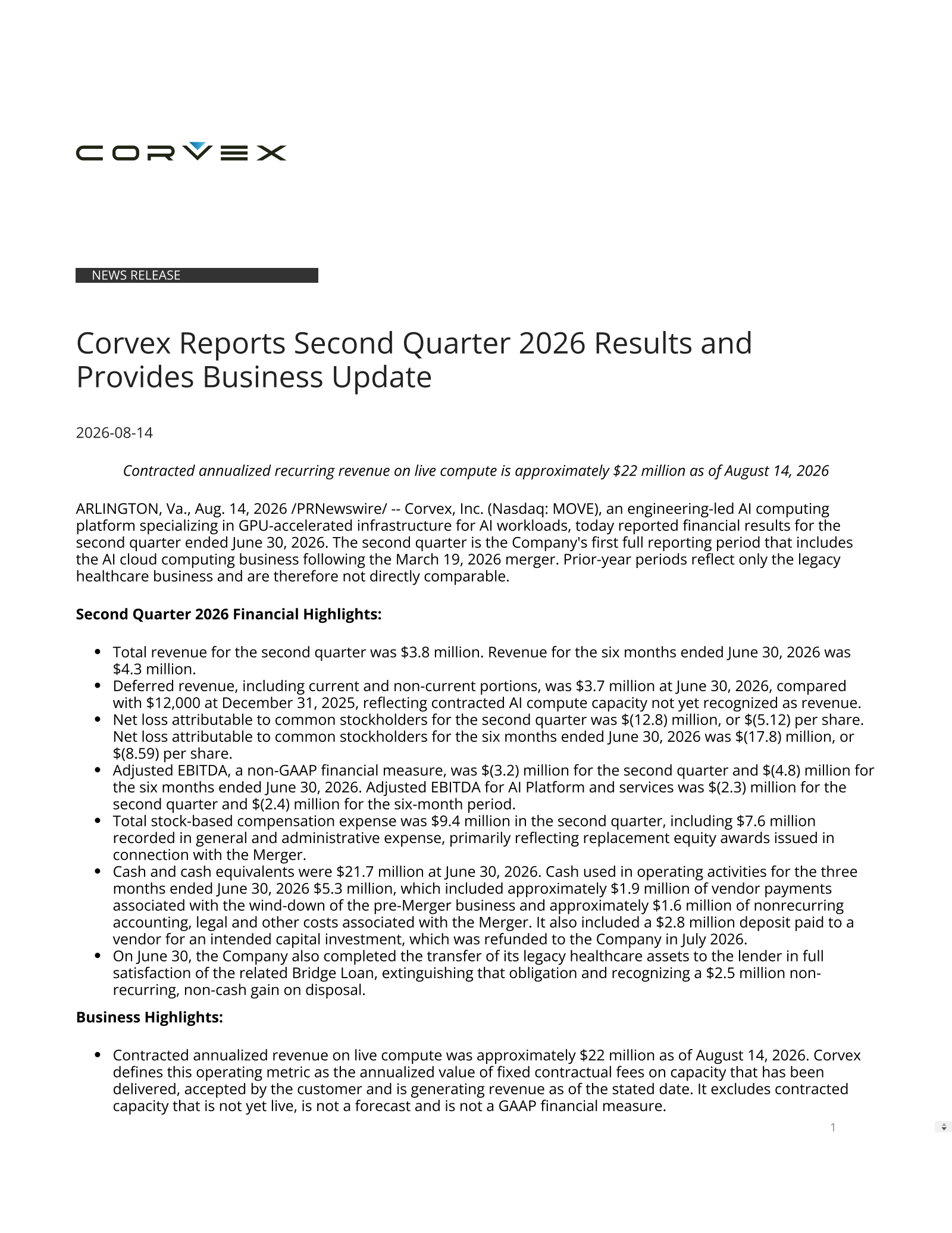 Corvex's Q2 2026 Press Release
