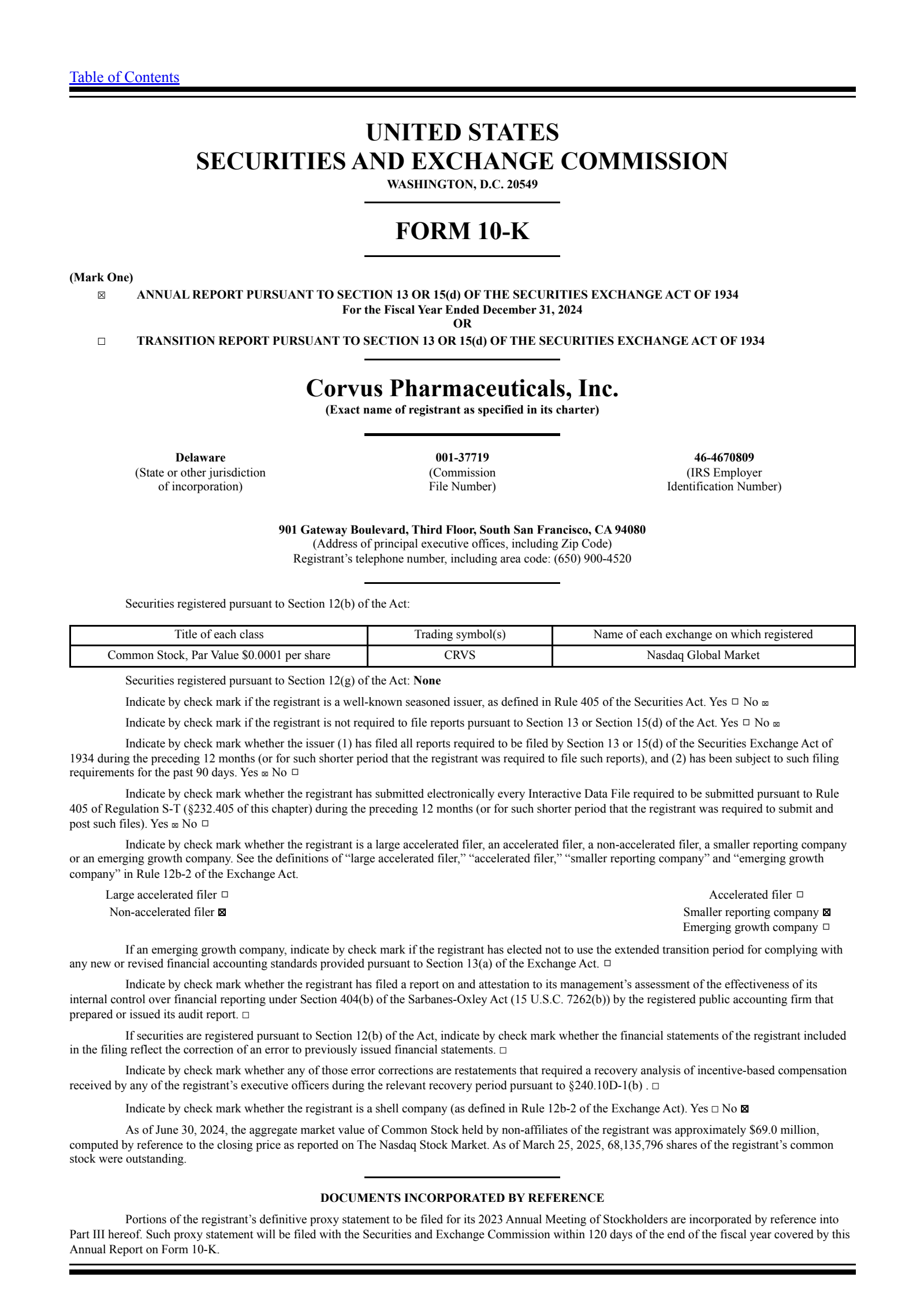 Corvus Pharmaceuticals' Q4 2024 Annual report