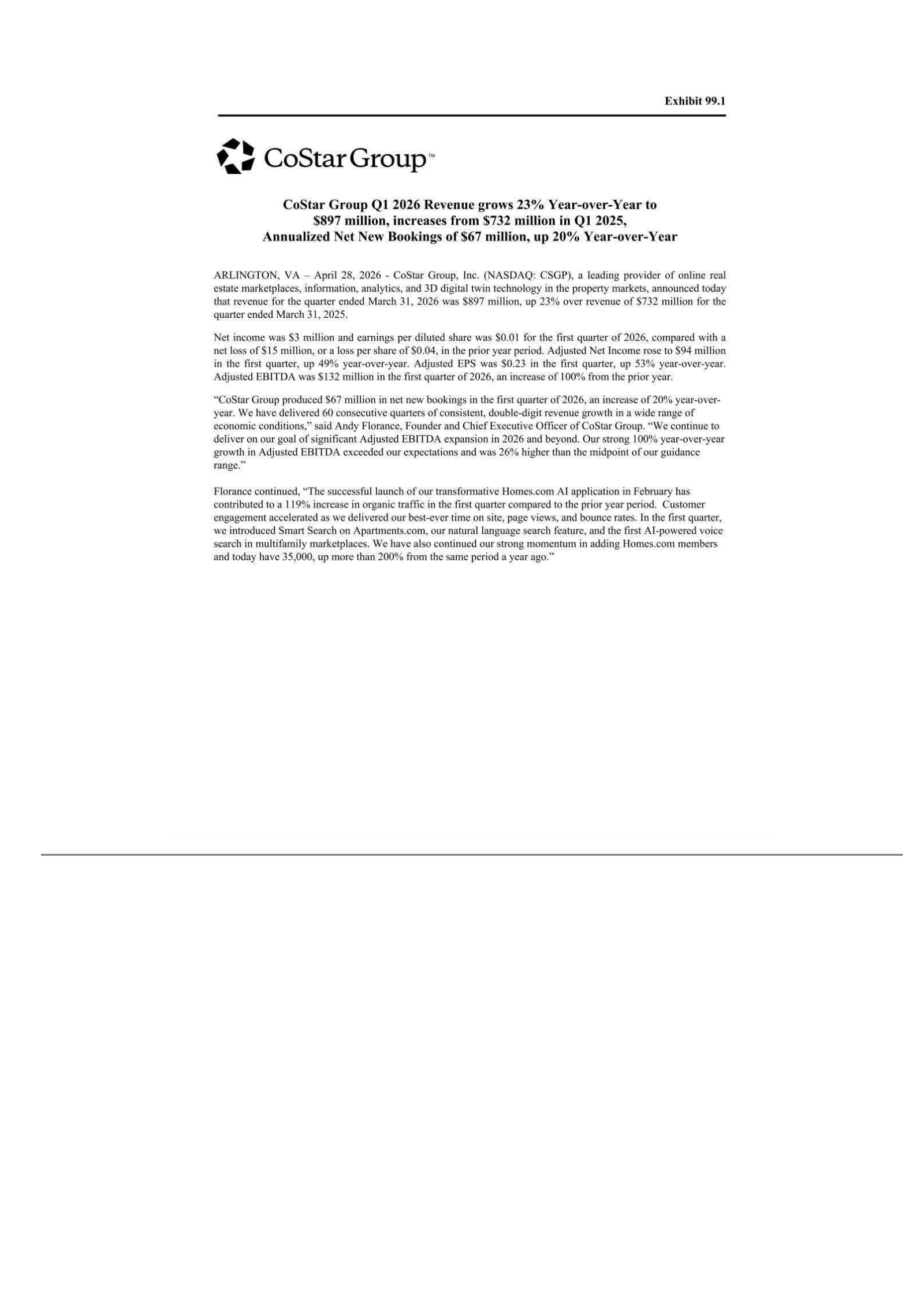 CoStar Group's Q1 2026 Press Release