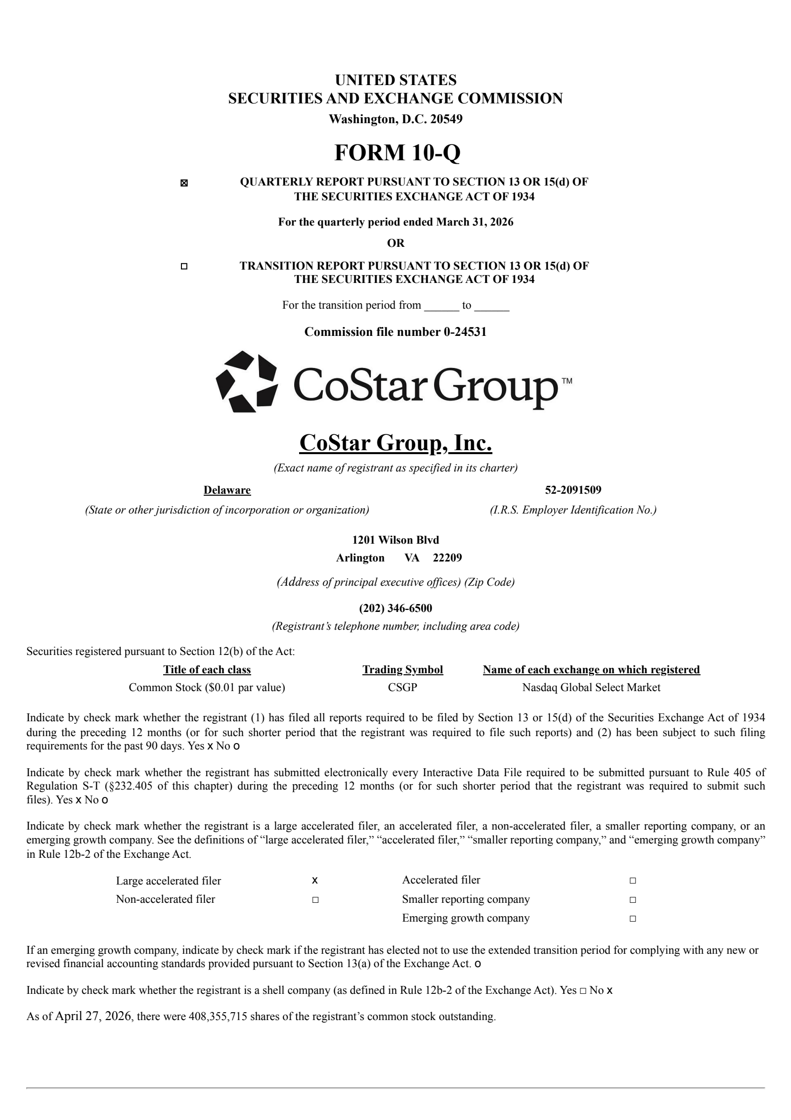 CoStar Group's Q1 2026 Quarterly report