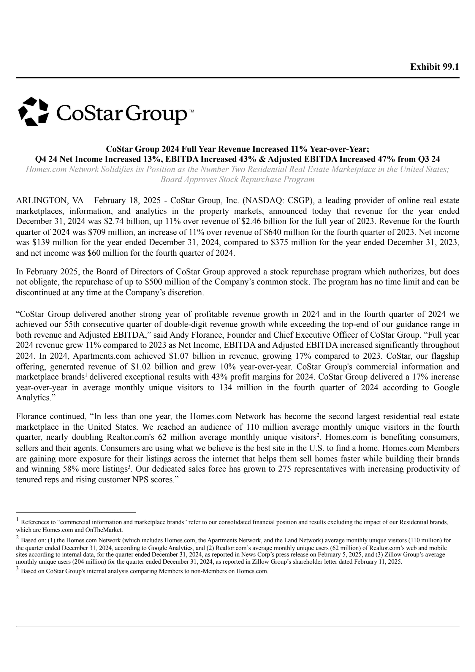 Costar Report CSGP Q4 2024 Earnings Report on 2/18/2025