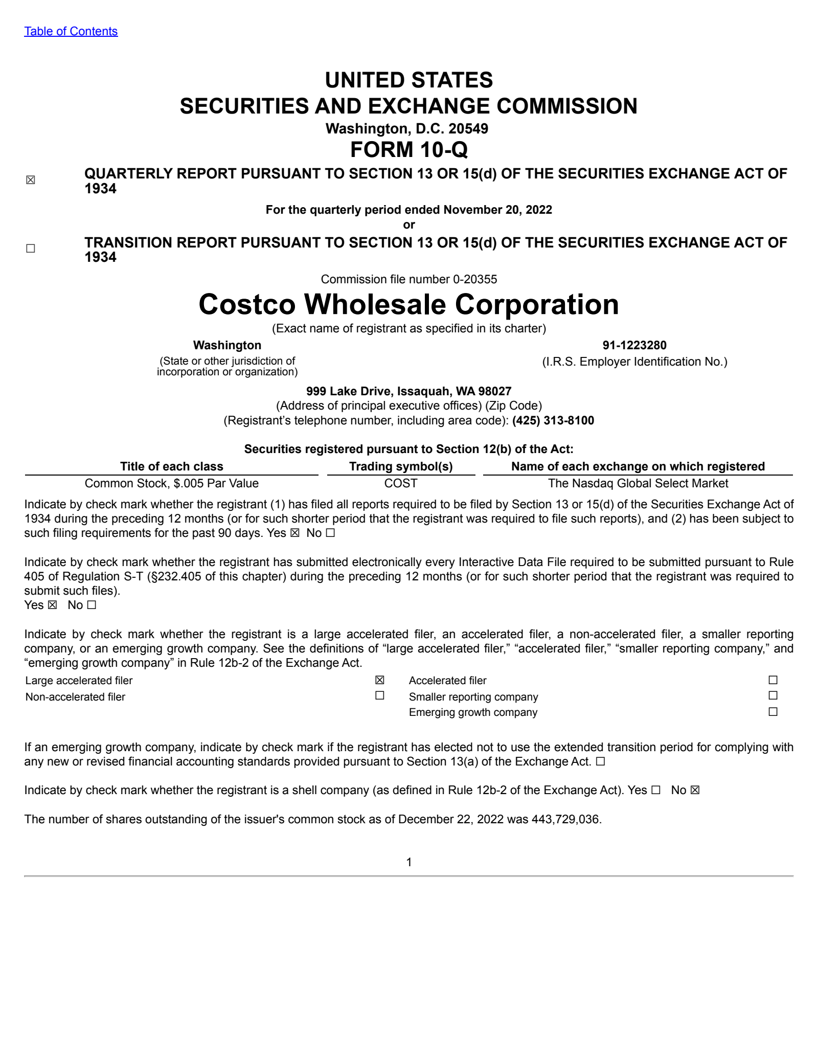 Costco Wholesale's Q1 2023 Quarterly report