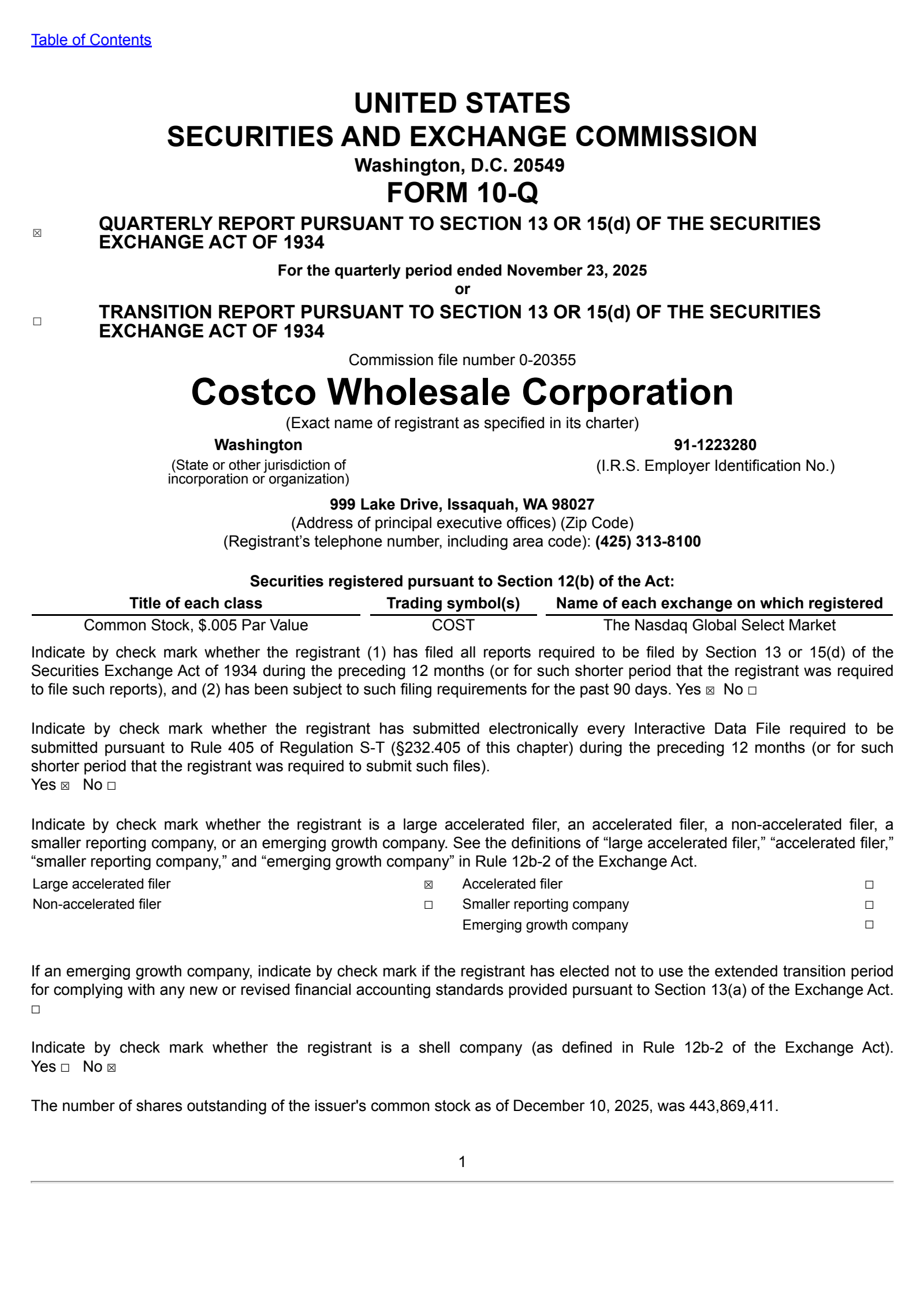 Costco Wholesale's Q1 2026 Quarterly Report