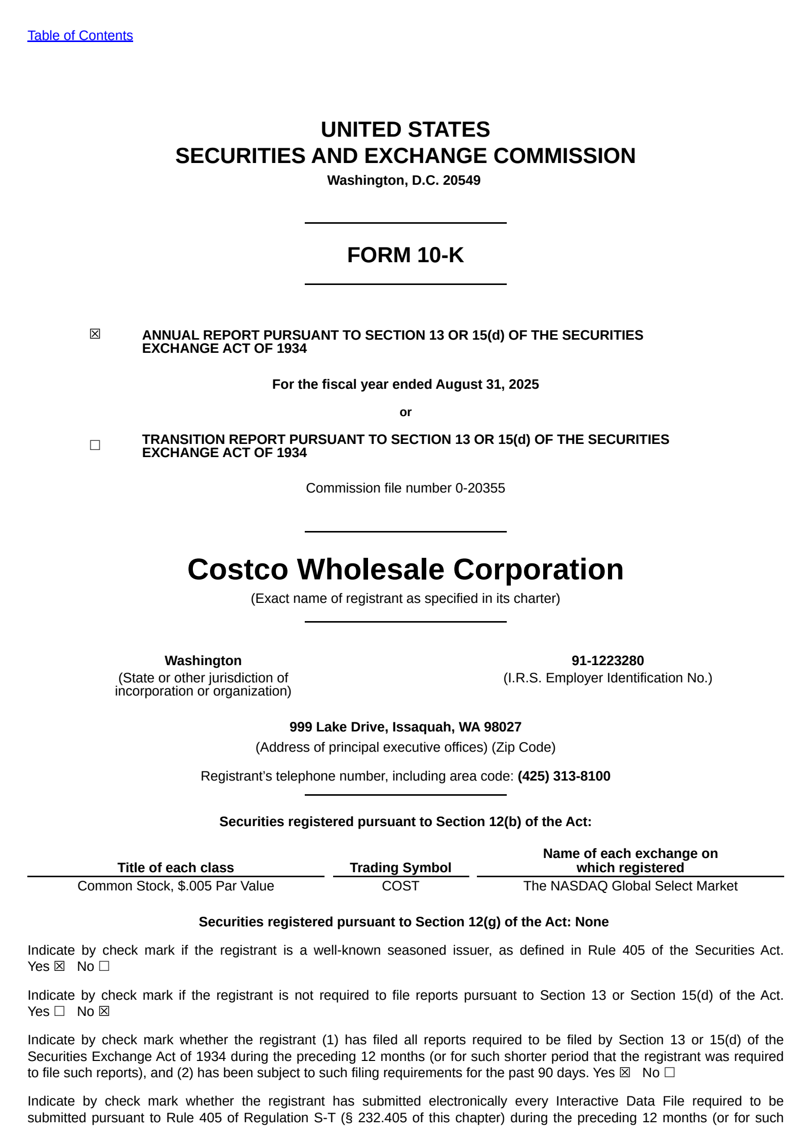 Costco Wholesale's Q4 2025 Annual Report