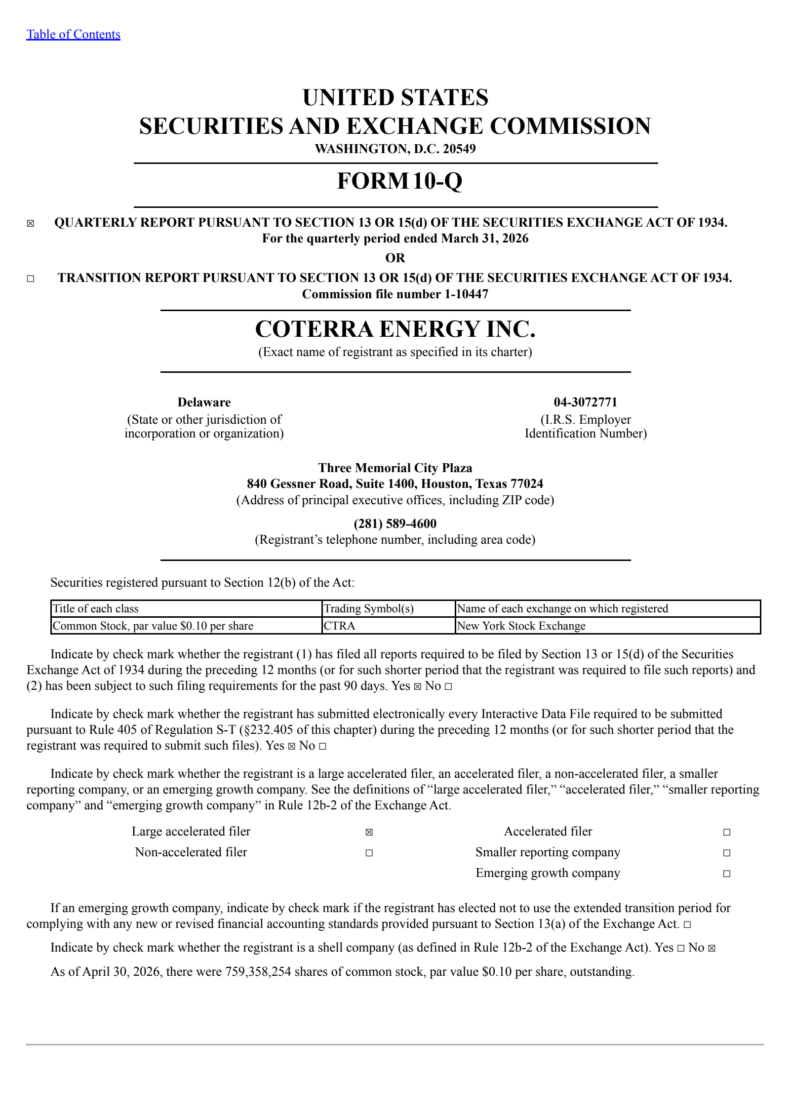 Coterra Energy's Q1 2026 Quarterly report
