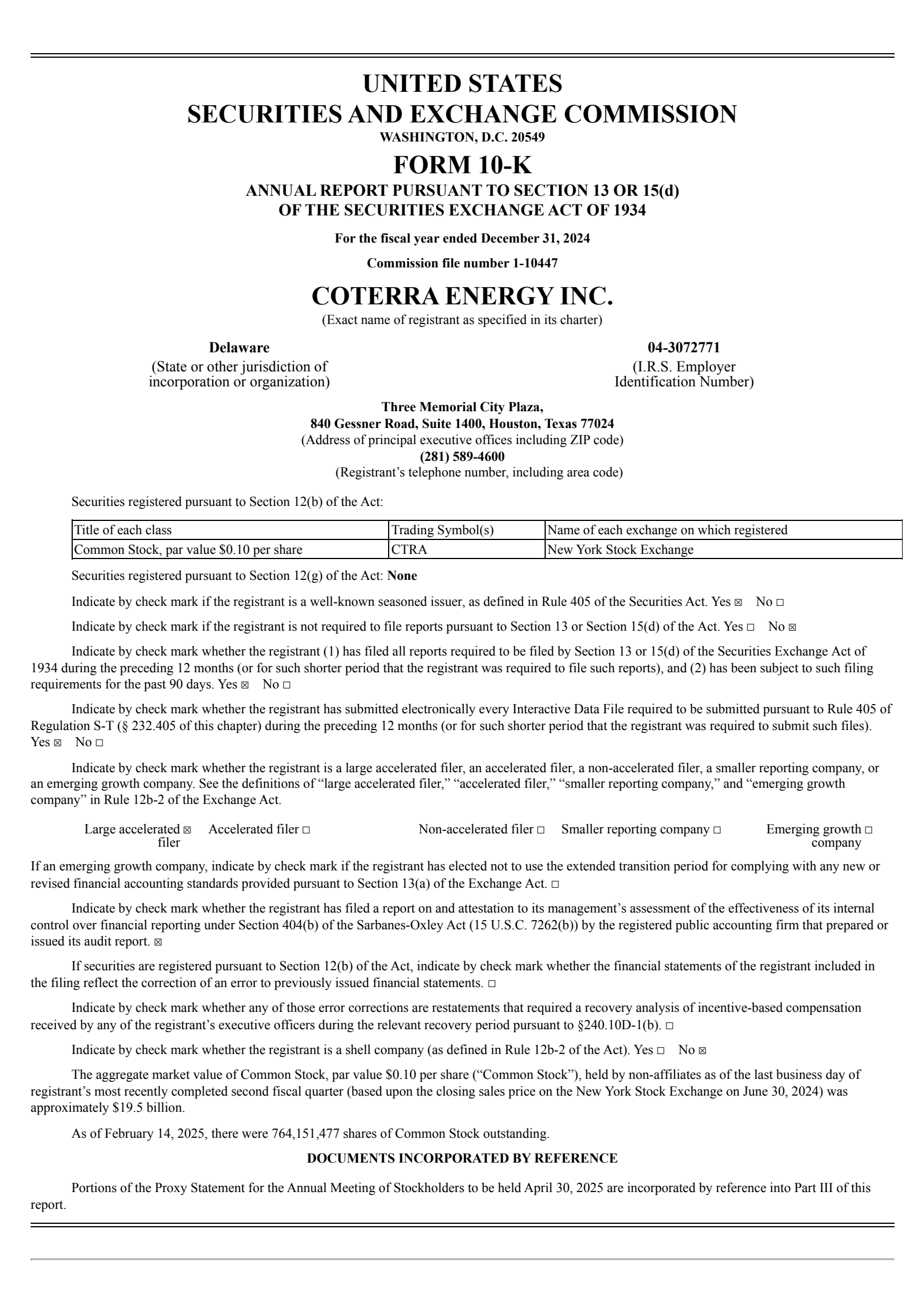 Coterra Energy's Q4 2024 Annual report