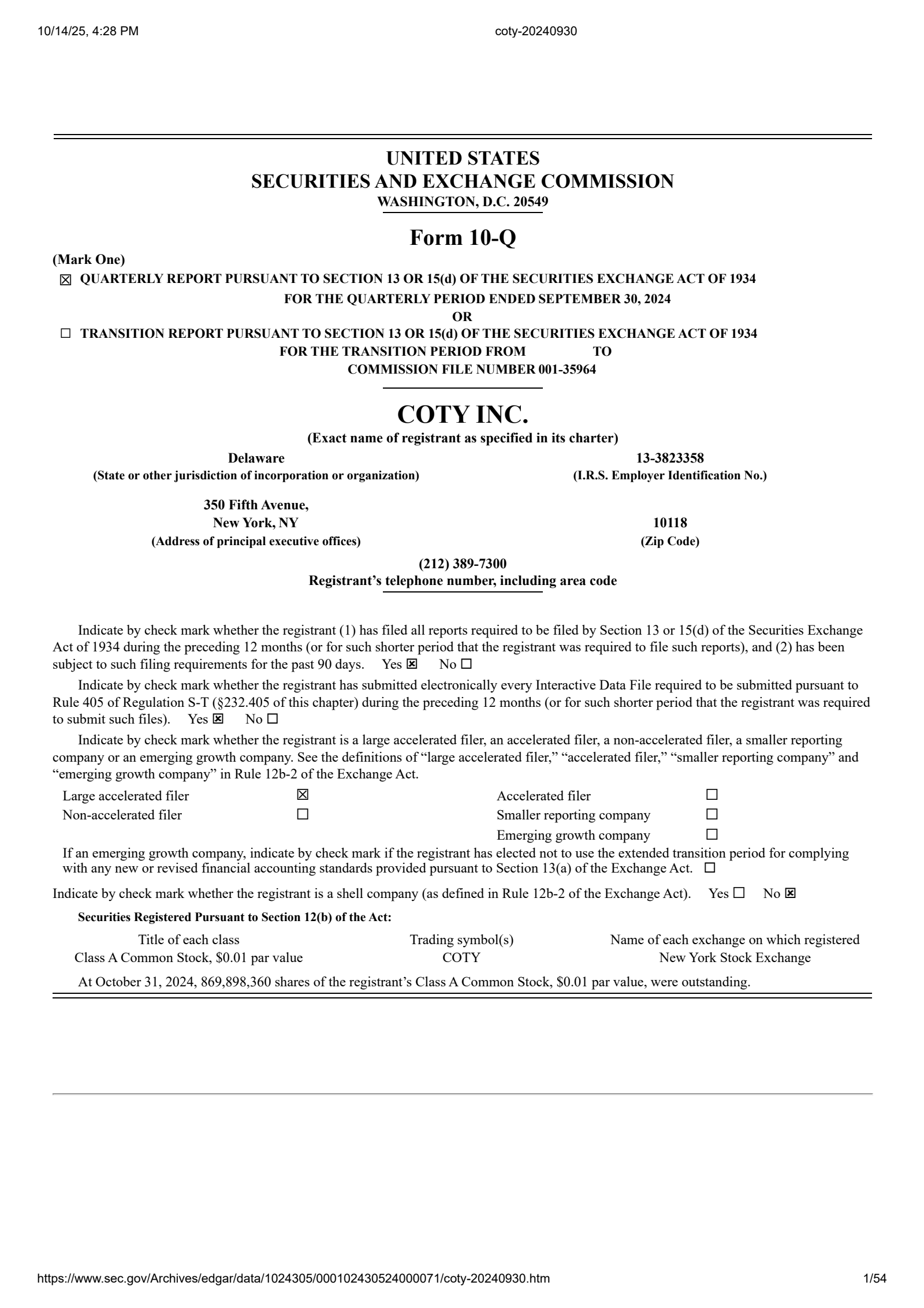 Coty's Q1 2025 Prepared Remarks Quarterly Report