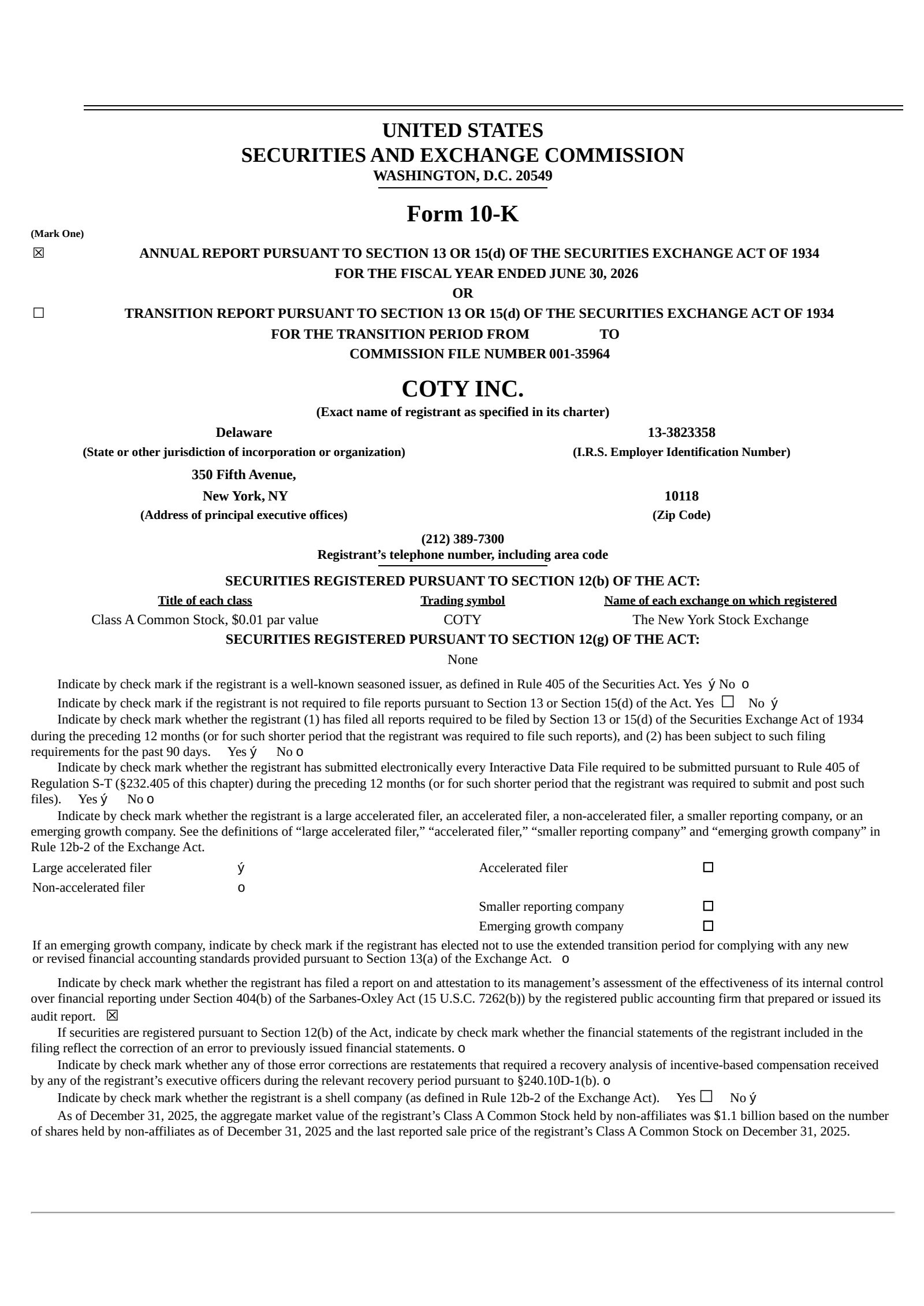 Coty's Q4 2026 Prepared Remarks Annual report