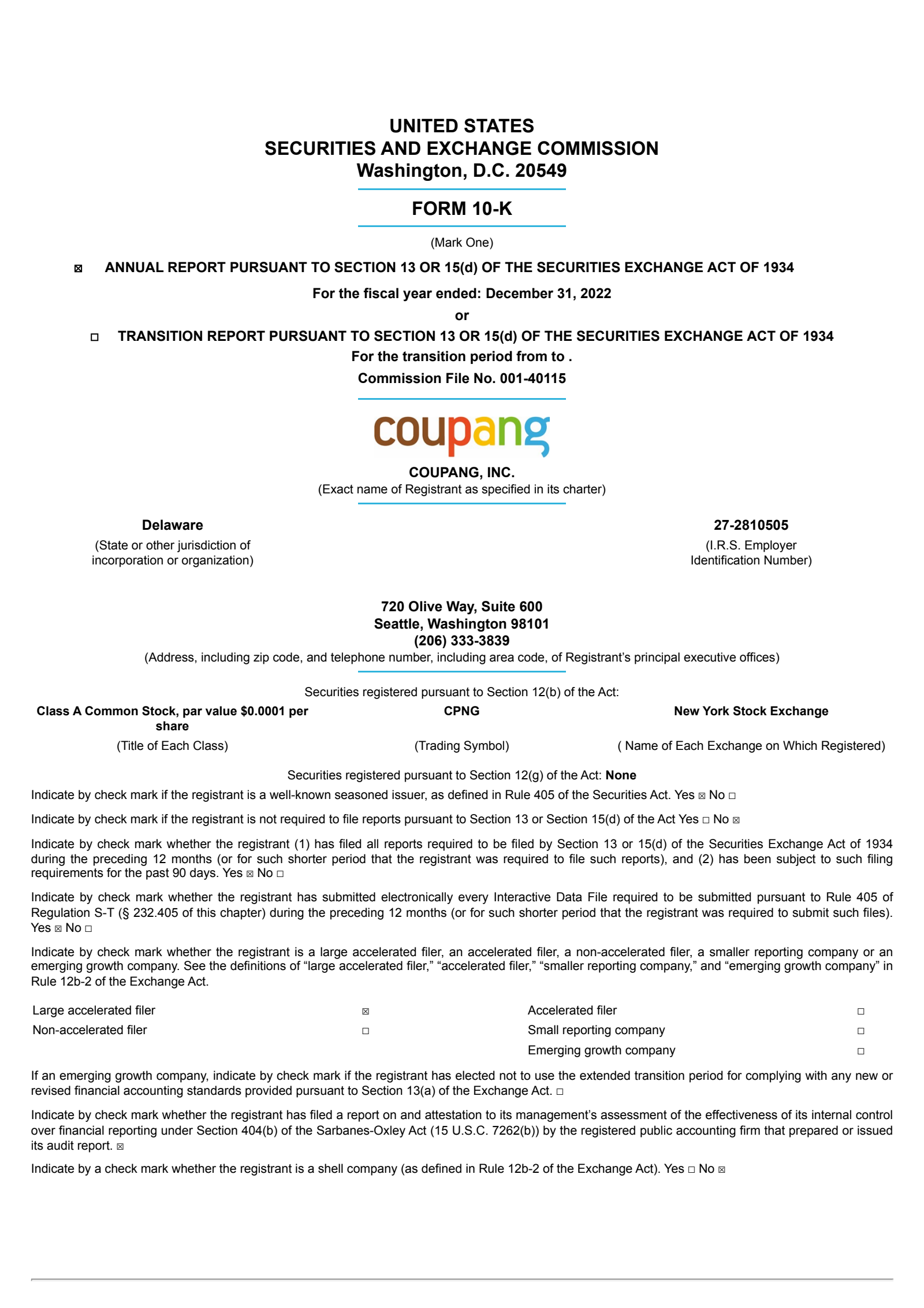 Coupang's Q4 2022 Annual report