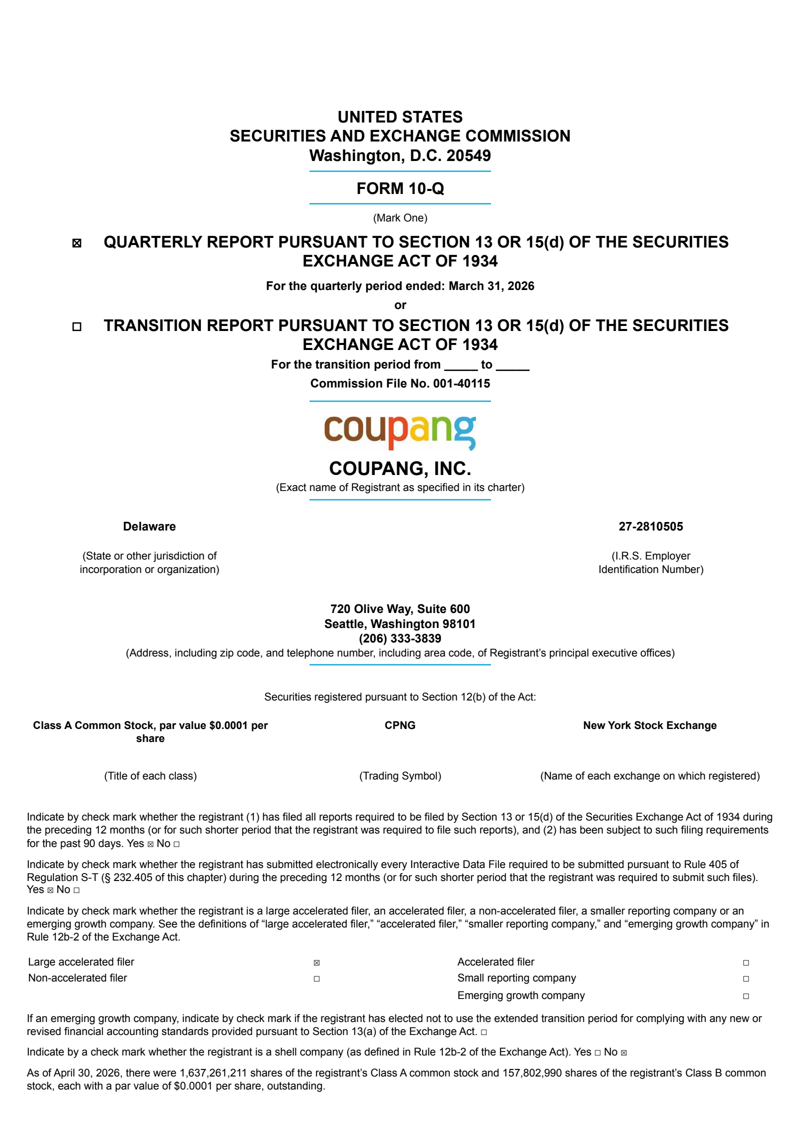 Coupang's Q1 2026 Quarterly report