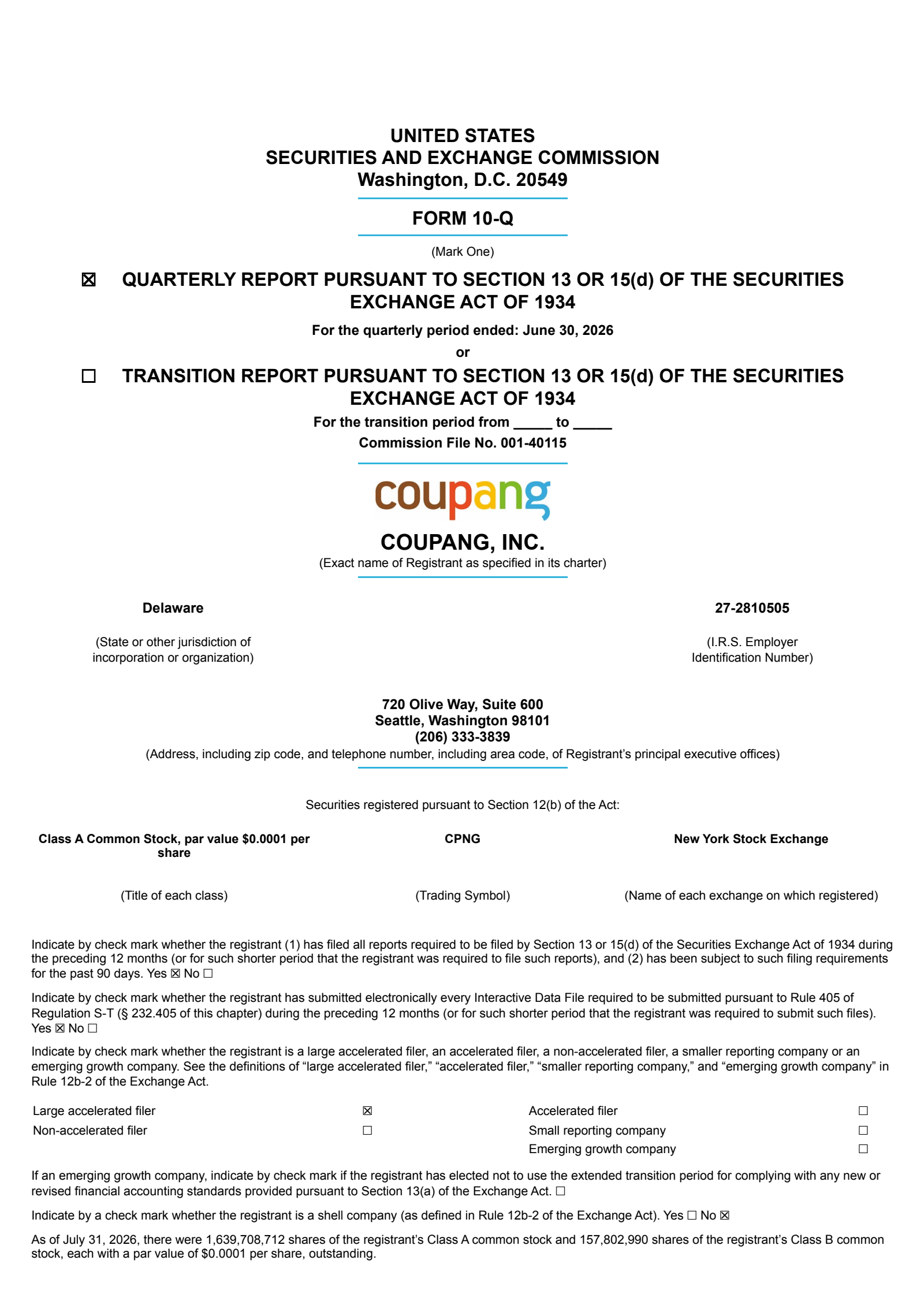 Coupang's Q2 2026 Quarterly report